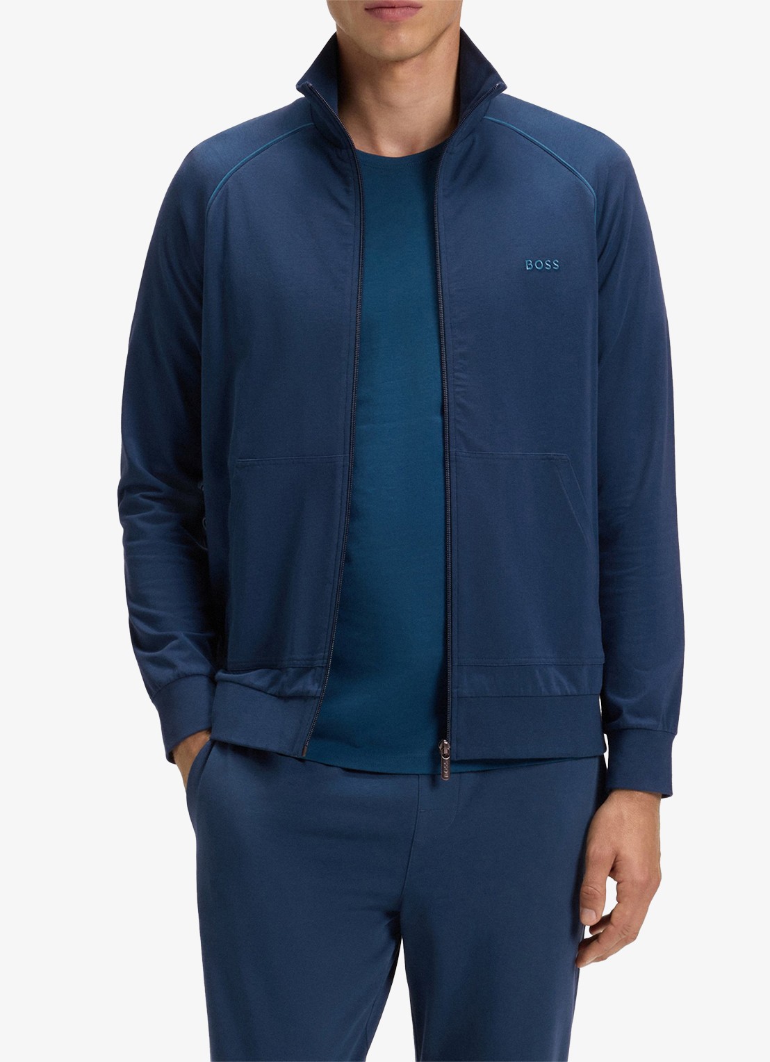 BOSS Sweatvest met logoborduring - detail 4 open blue-480 / blauw