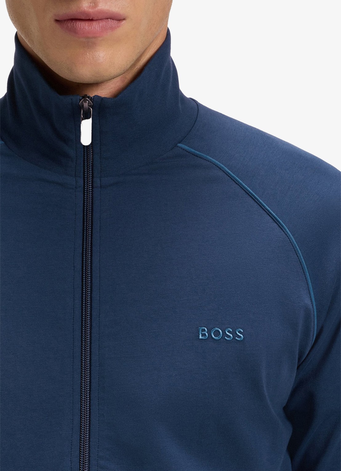 BOSS Sweatvest met logoborduring - detail 5 open blue-480 / blauw