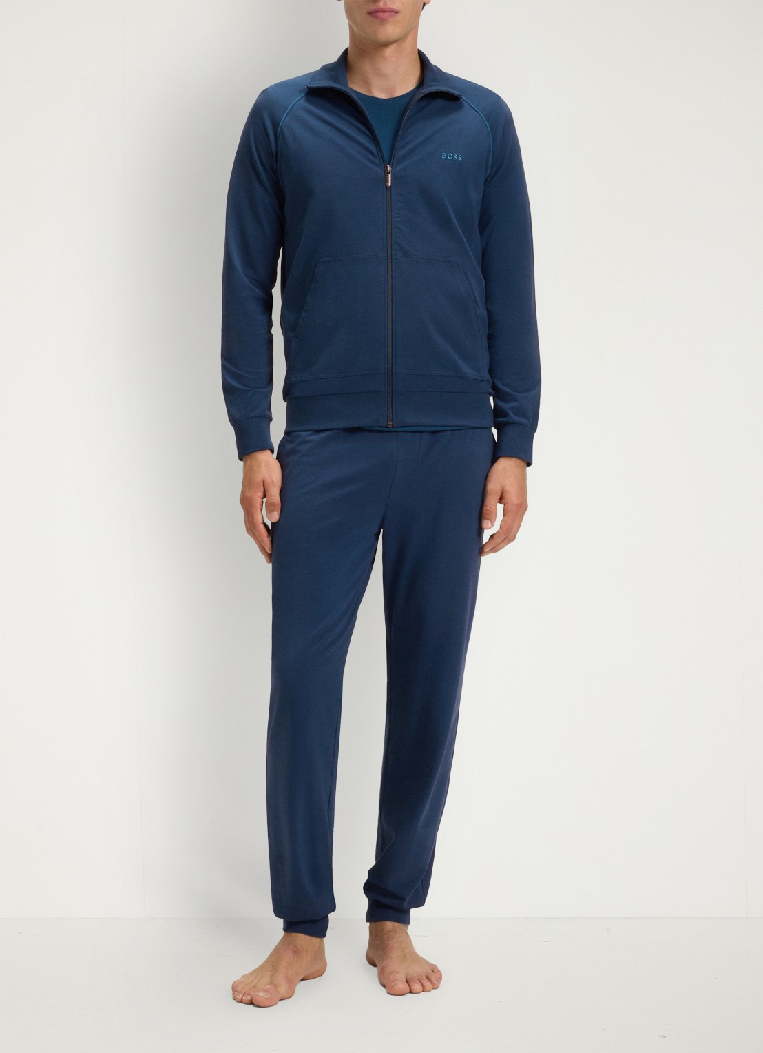 BOSS Sweatvest met logoborduring - voorkant 2 open blue-480 / blauw