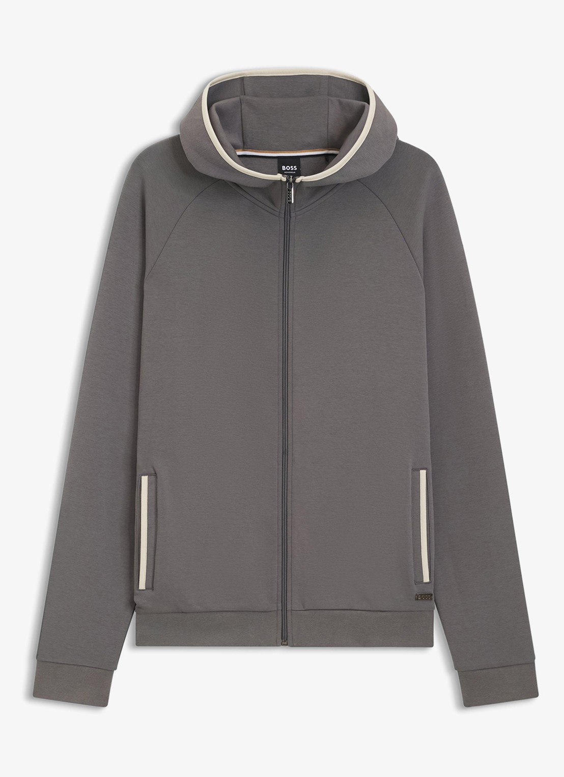 BOSS Sweatvest met steekzakken en capuchon - voorkant 3 donkergrijs