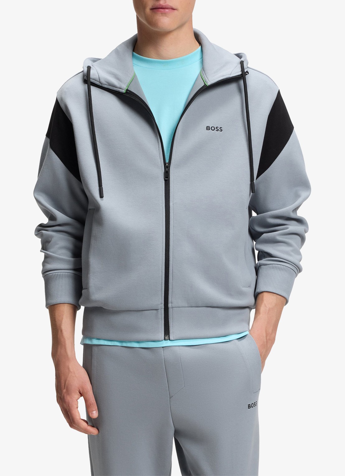 BOSS Sweatvest met steekzakken en capuchon - detail 3 dark grey-026