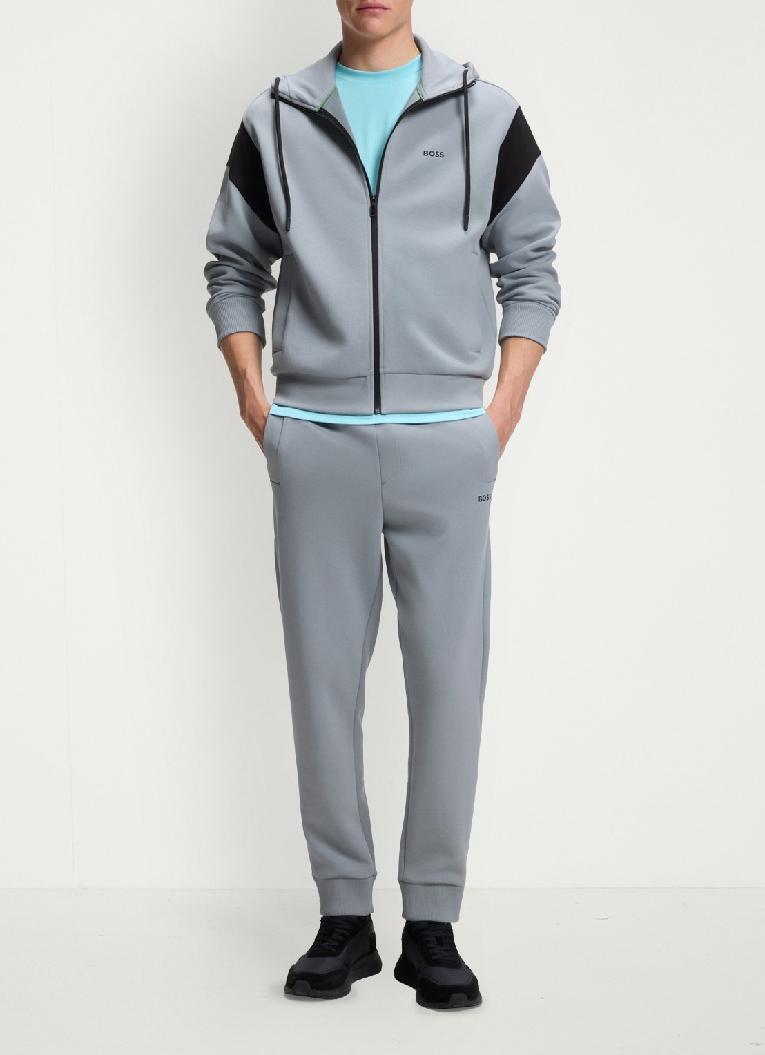 BOSS Sweatvest met steekzakken en capuchon - voorkant 2 dark grey-026