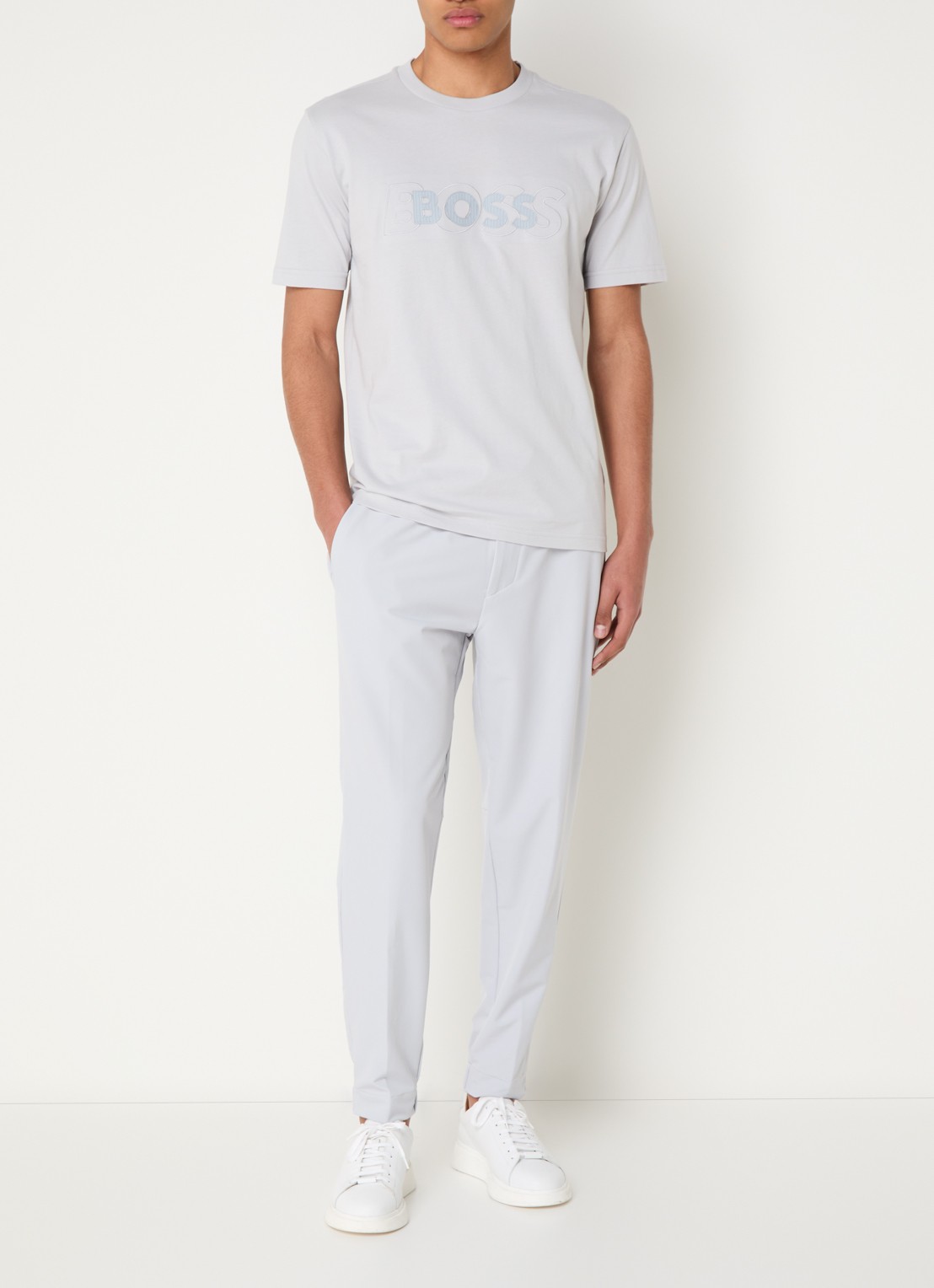 BOSS T_Flex tapered fit joggingbroek met steekzakken - voorkant 5 lichtgrijs