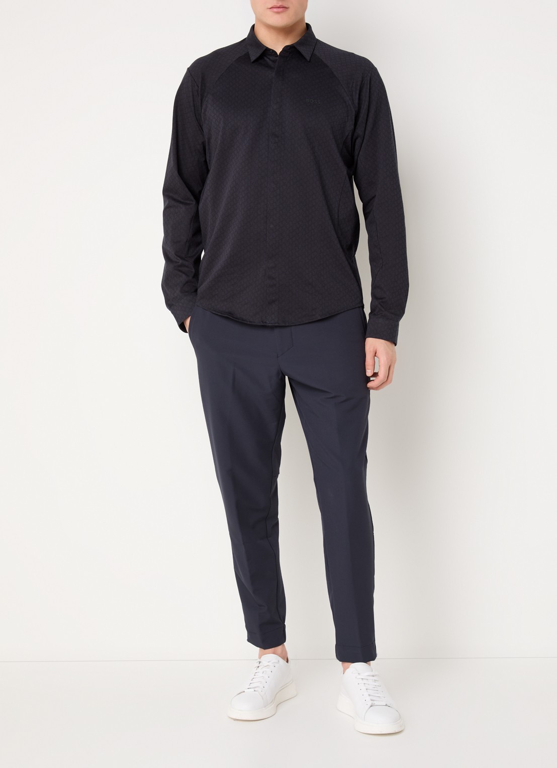 BOSS T_Flex tapered fit joggingbroek met steekzakken - voorkant 5 donkerblauw