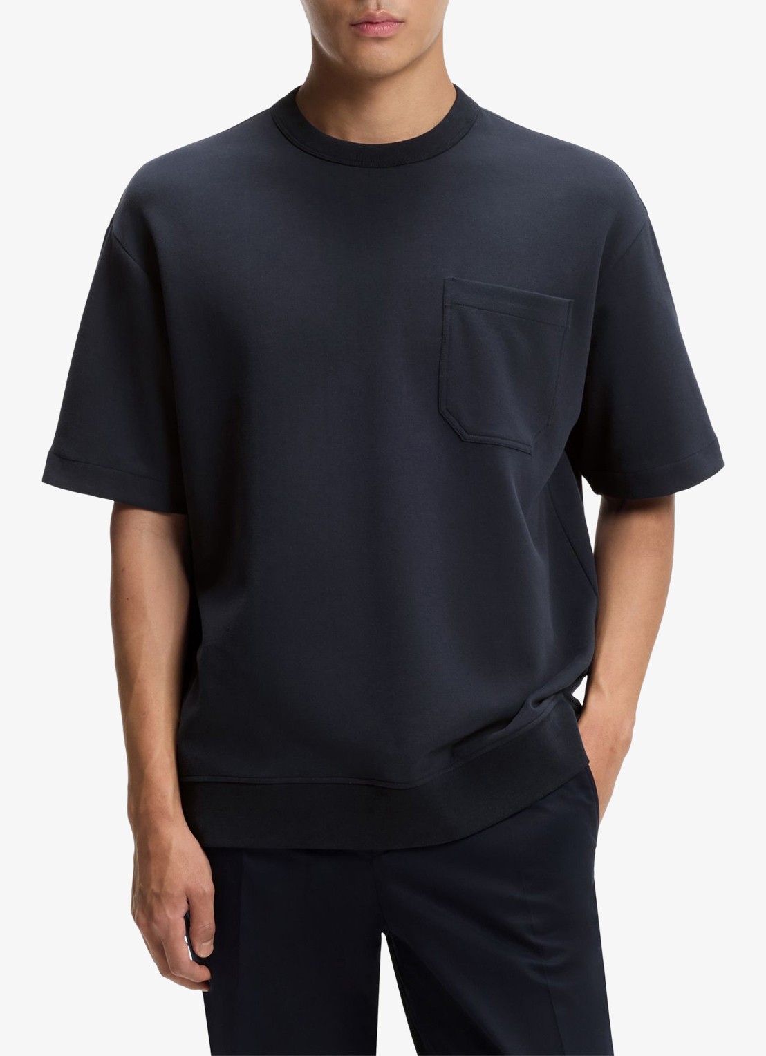 BOSS T-shirt met borstzak - detail 3 donkerblauw