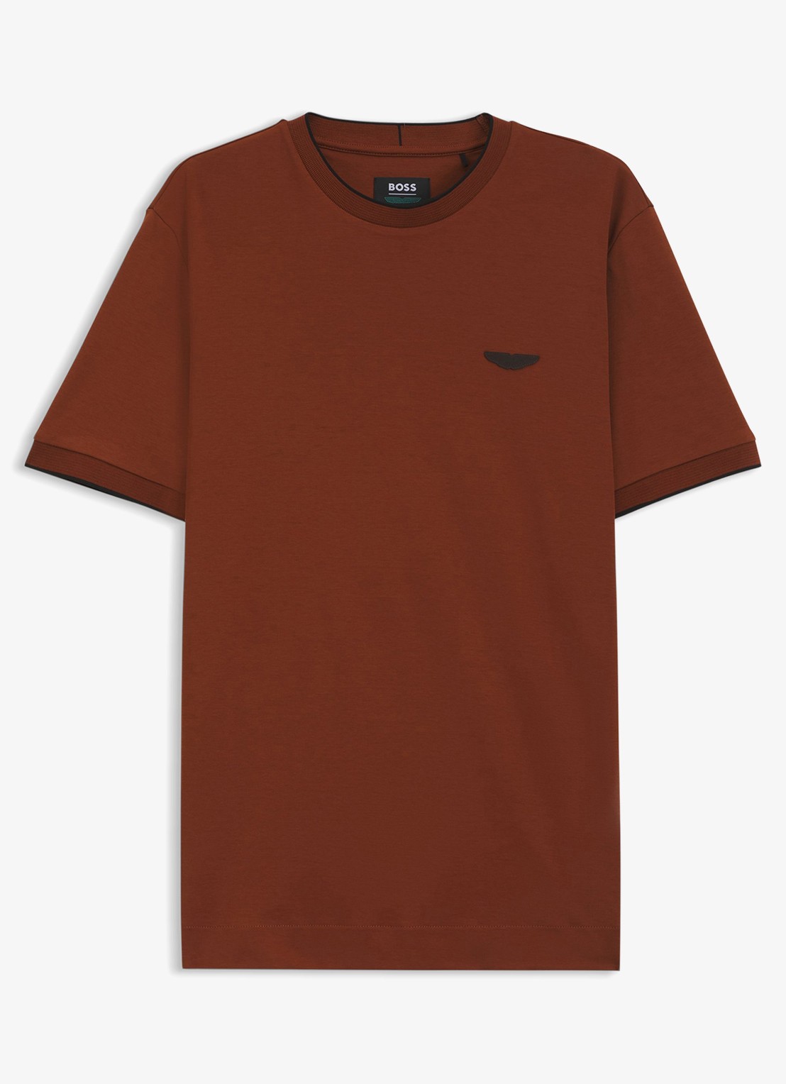 BOSS T-shirt met gestreept detail - voorkant bruin