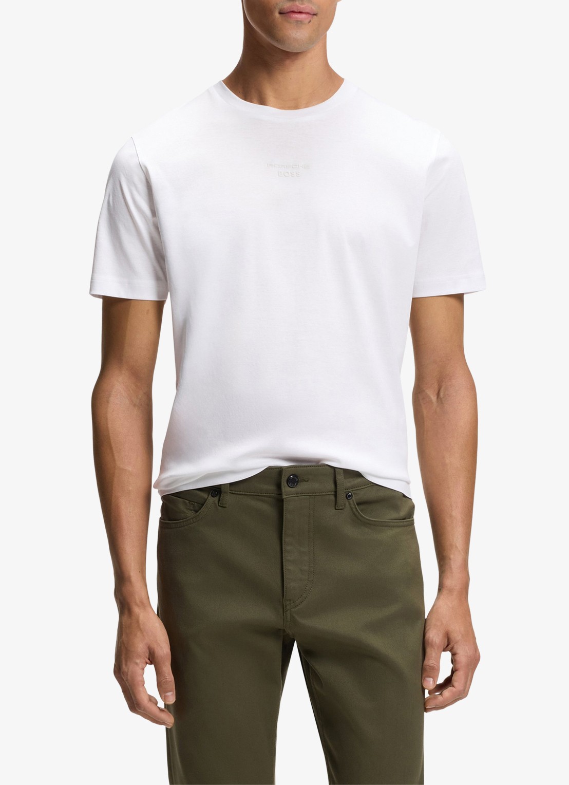 BOSS T-shirt met logo- en backprint - detail wit