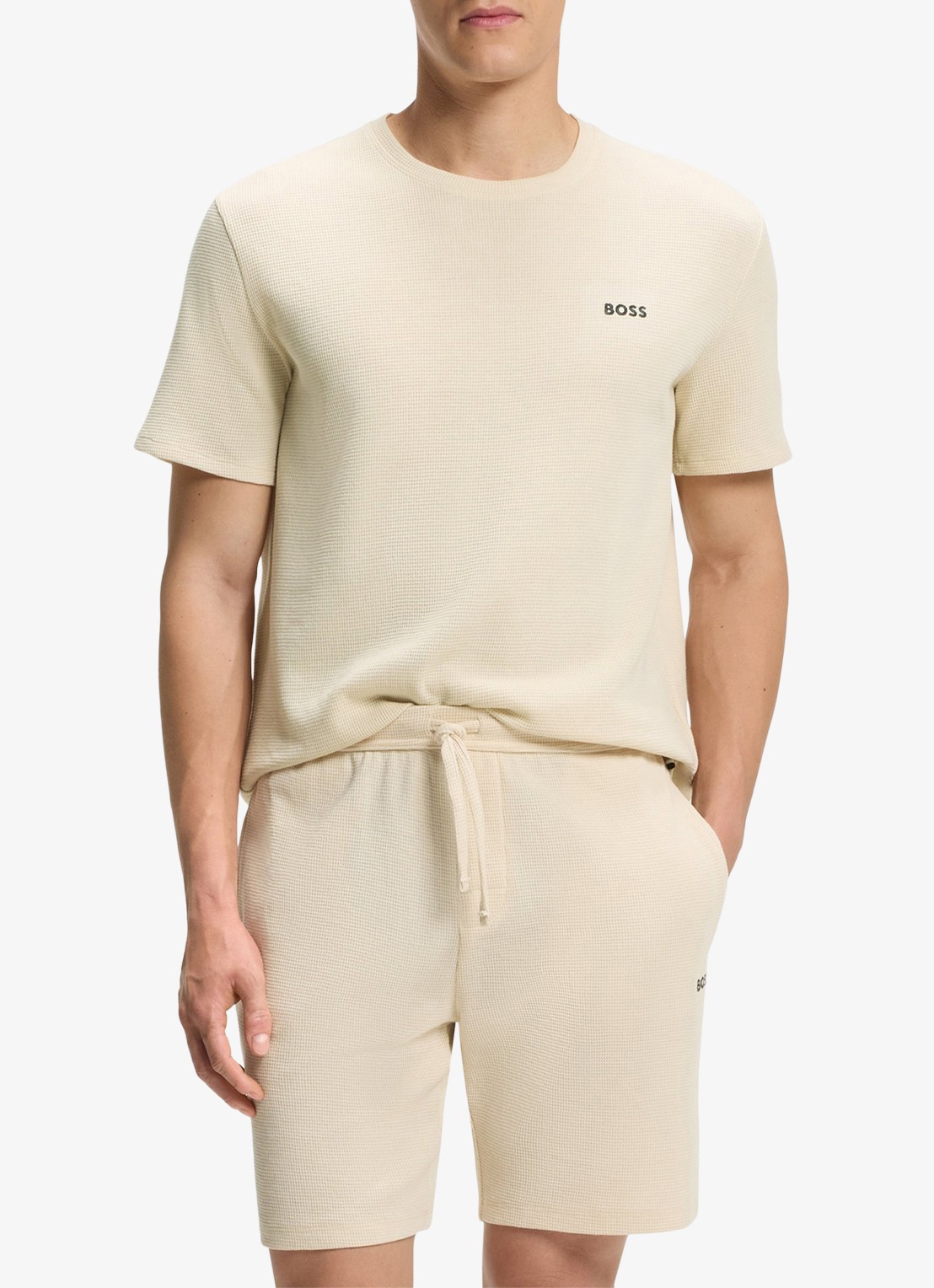 BOSS T-shirt met logo en structuur - detail 4 beige