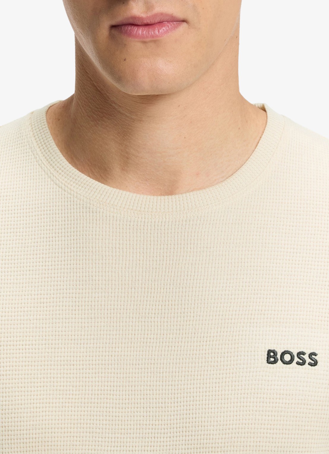 BOSS T-shirt met logo en structuur - detail 5 beige