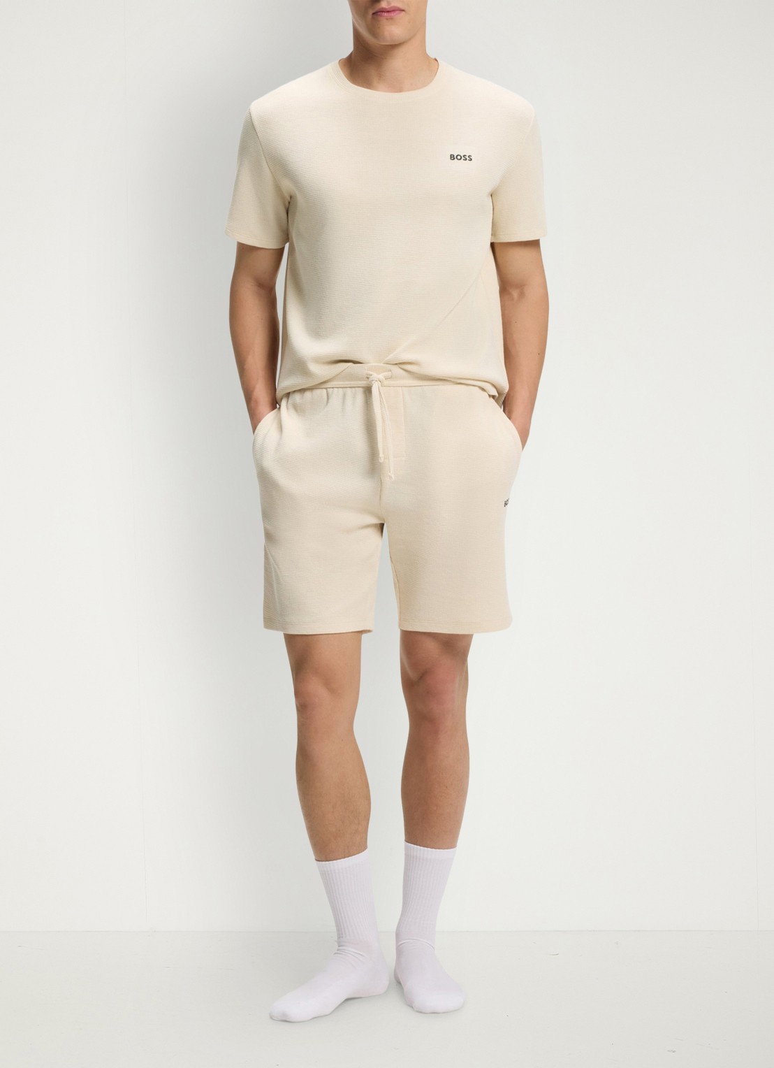 BOSS T-shirt met logo en structuur - voorkant 2 beige