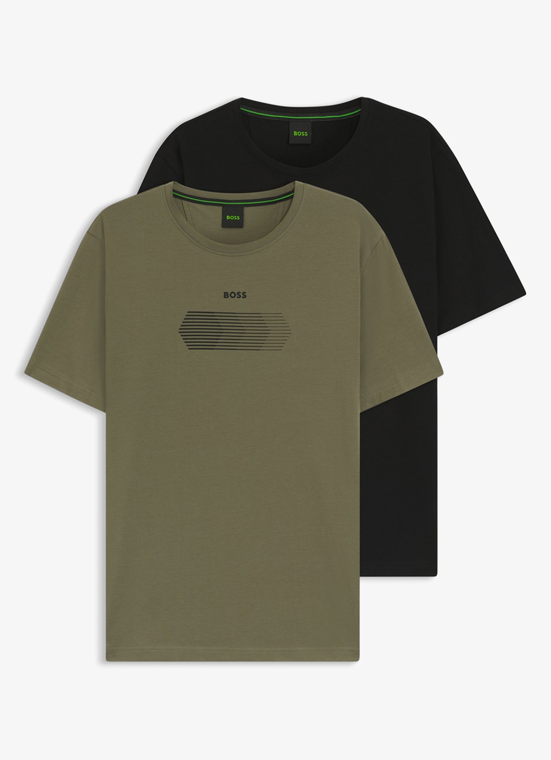 BOSS T-shirt met logo in 2-pack - voorkant 4 legergroen