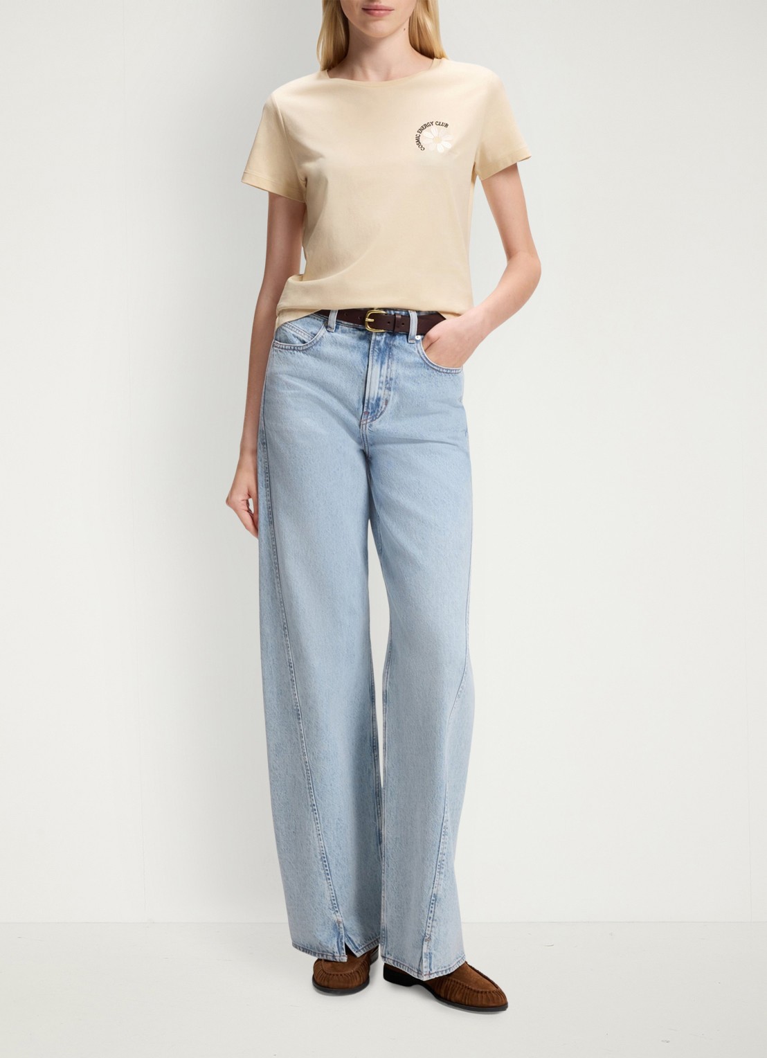 BOSS T-shirt met logo - voorkant 2 light/pastel yellow-742 / beige