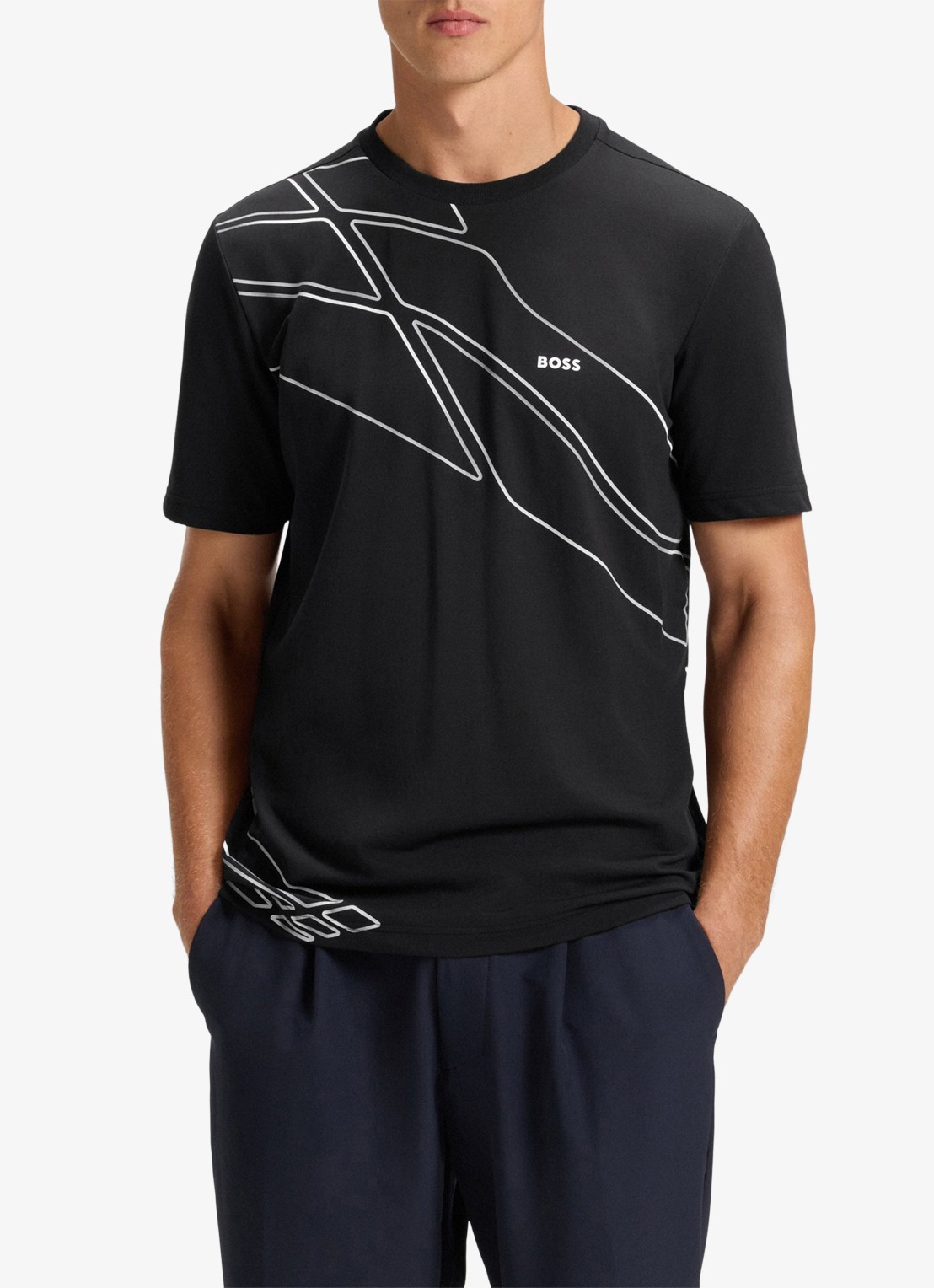 BOSS T-shirt met logo - detail 4 donkerblauw