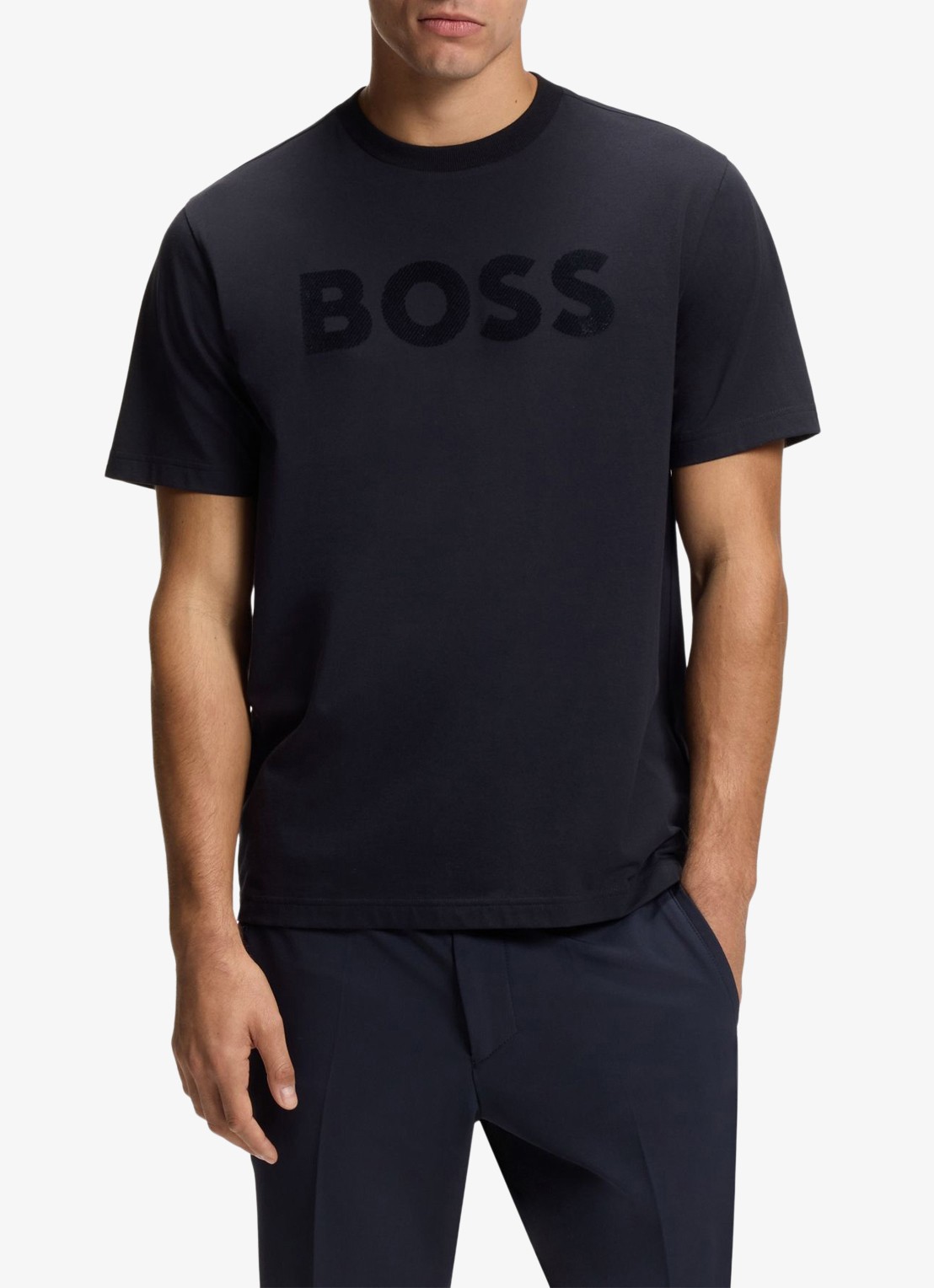 BOSS T-shirt met logo - detail 4 donkerblauw