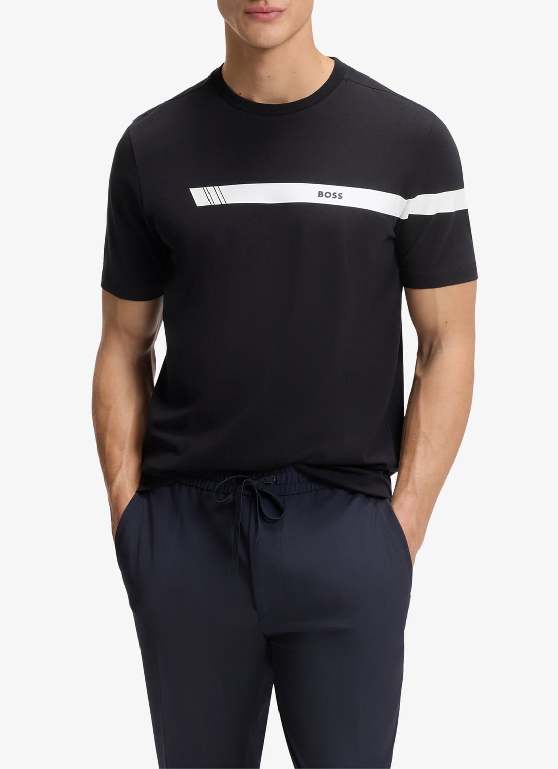 BOSS T-shirt met logo - detail 2 donkerblauw