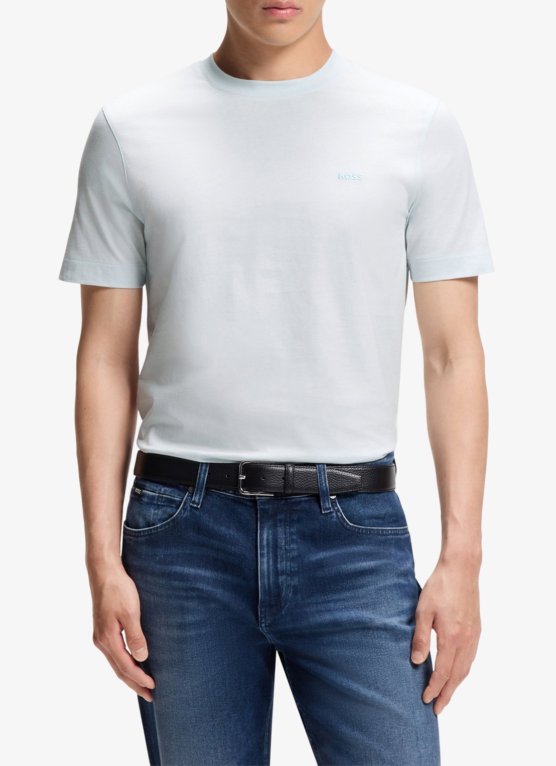 BOSS T-shirt met logo - detail lichtblauw