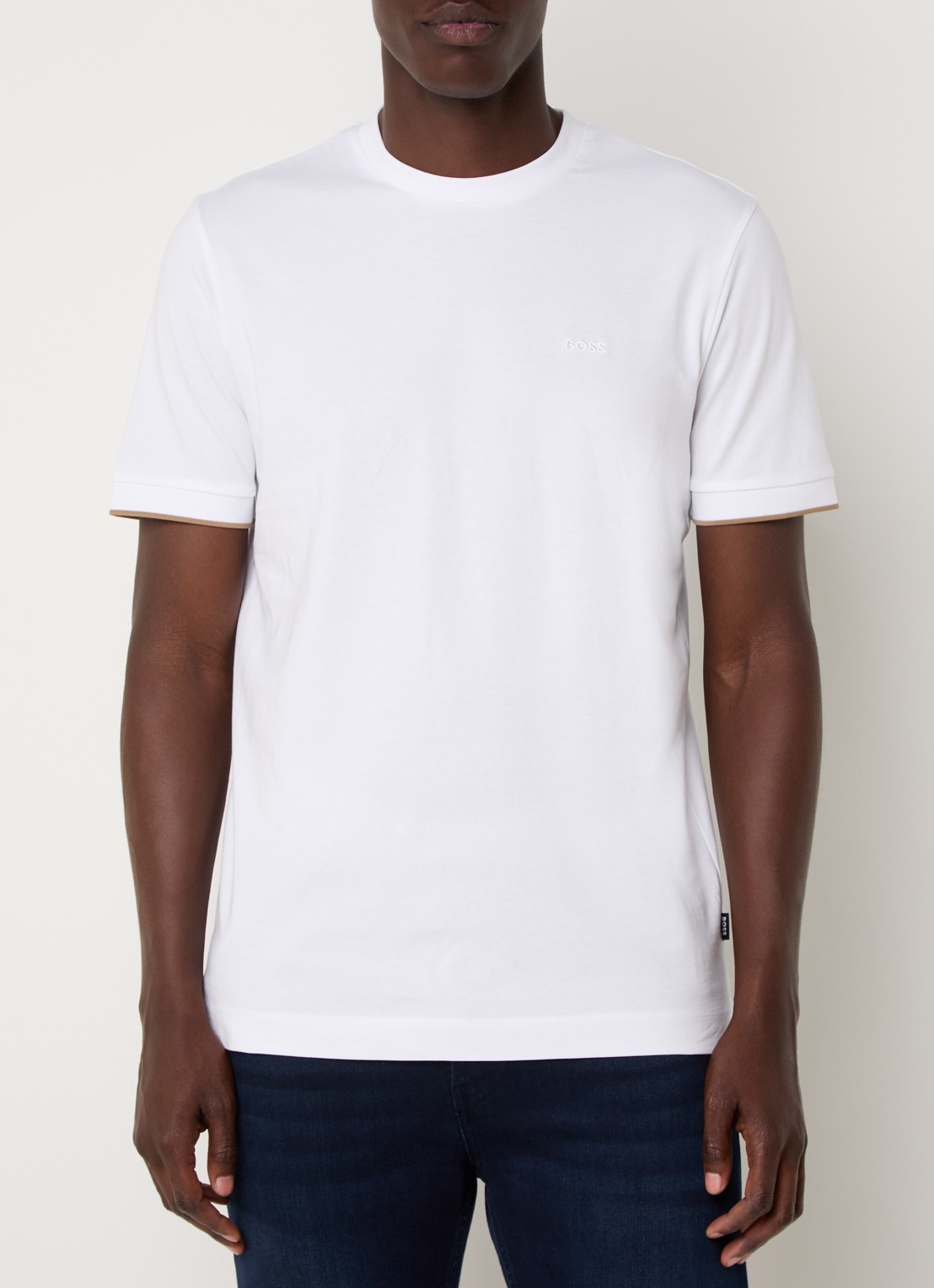 BOSS T-shirt met logoborduring - detail white-100 / wit