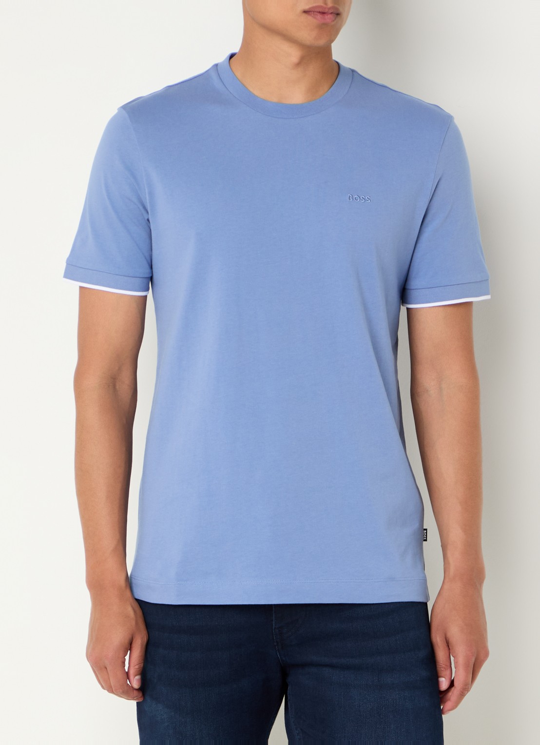 BOSS T-shirt met logoborduring - detail light/pastel blue-459 / blauw