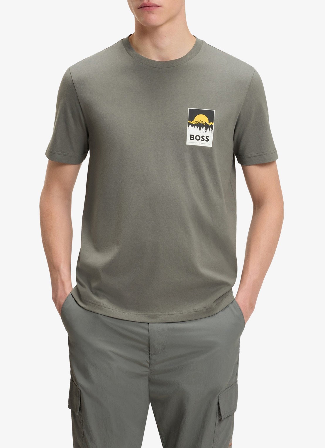 BOSS T-shirt met logoprint - detail grijs