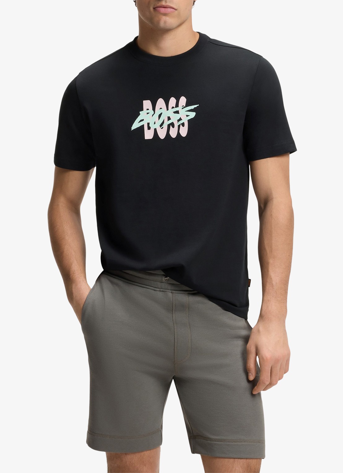 BOSS T-shirt met logoprint - detail black-001 / zwart