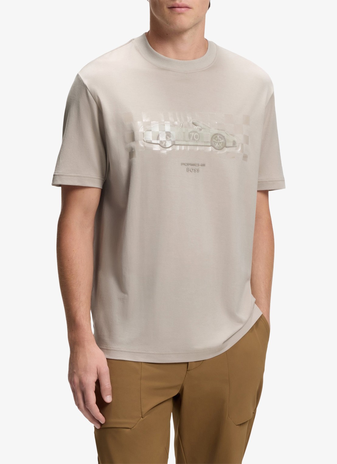 BOSS T-shirt met logoprint - detail open beige-299 / beige