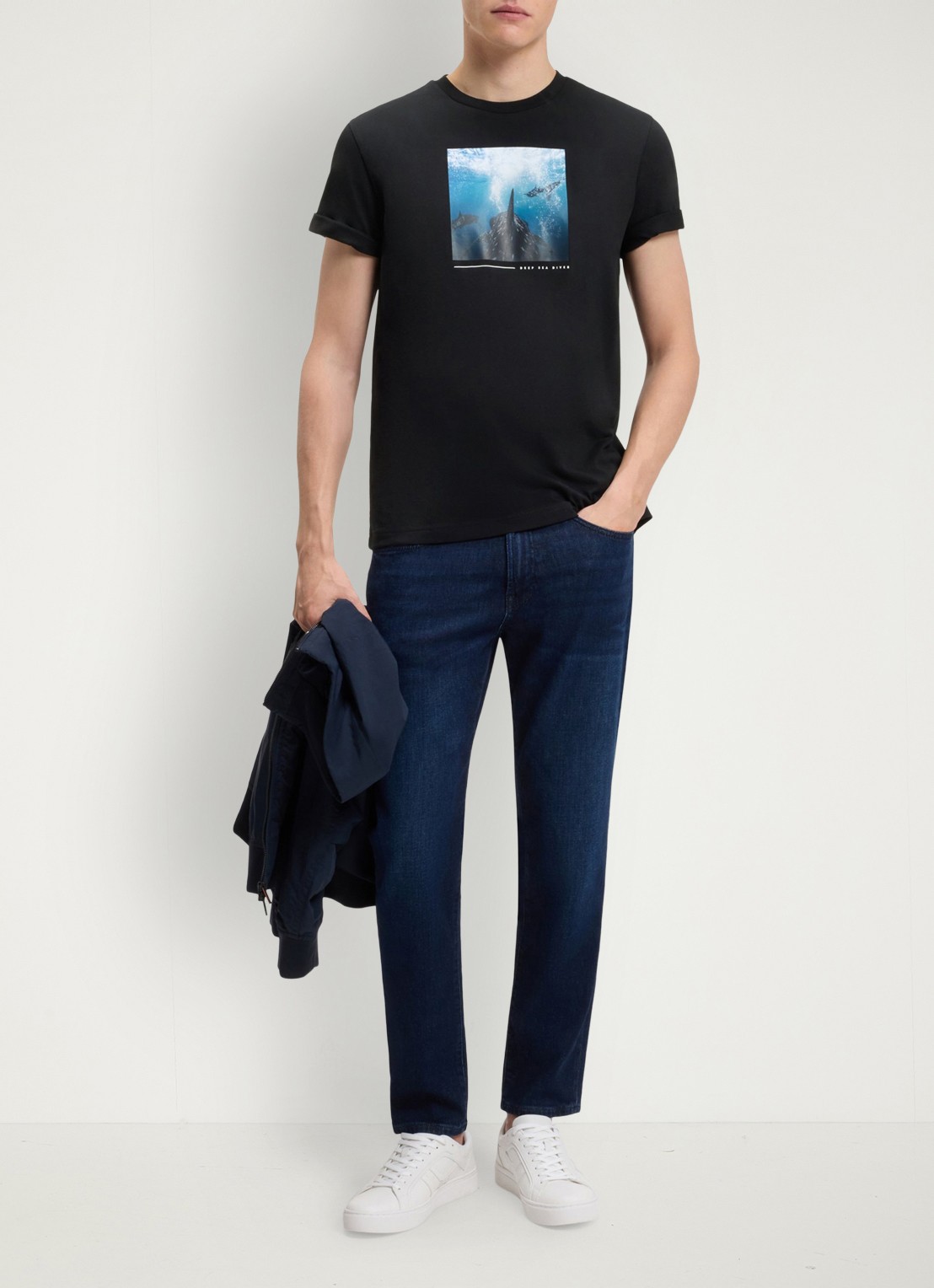 BOSS T-shirt met print  - voorkant 2 black-001 / zwart