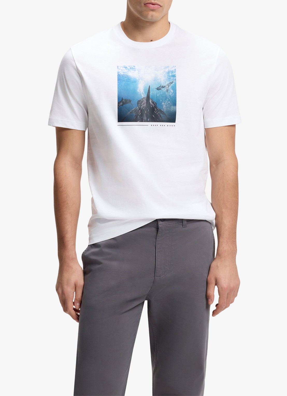 BOSS T-shirt met print  - detail 4 natural-101 / wit
