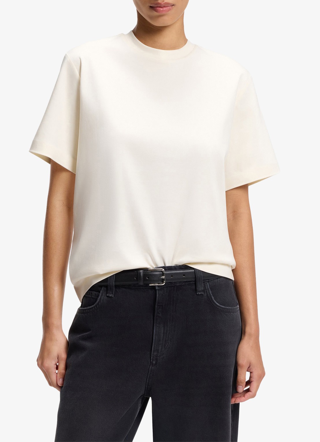 BOSS T-shirt met ronde hals - detail 4 creme