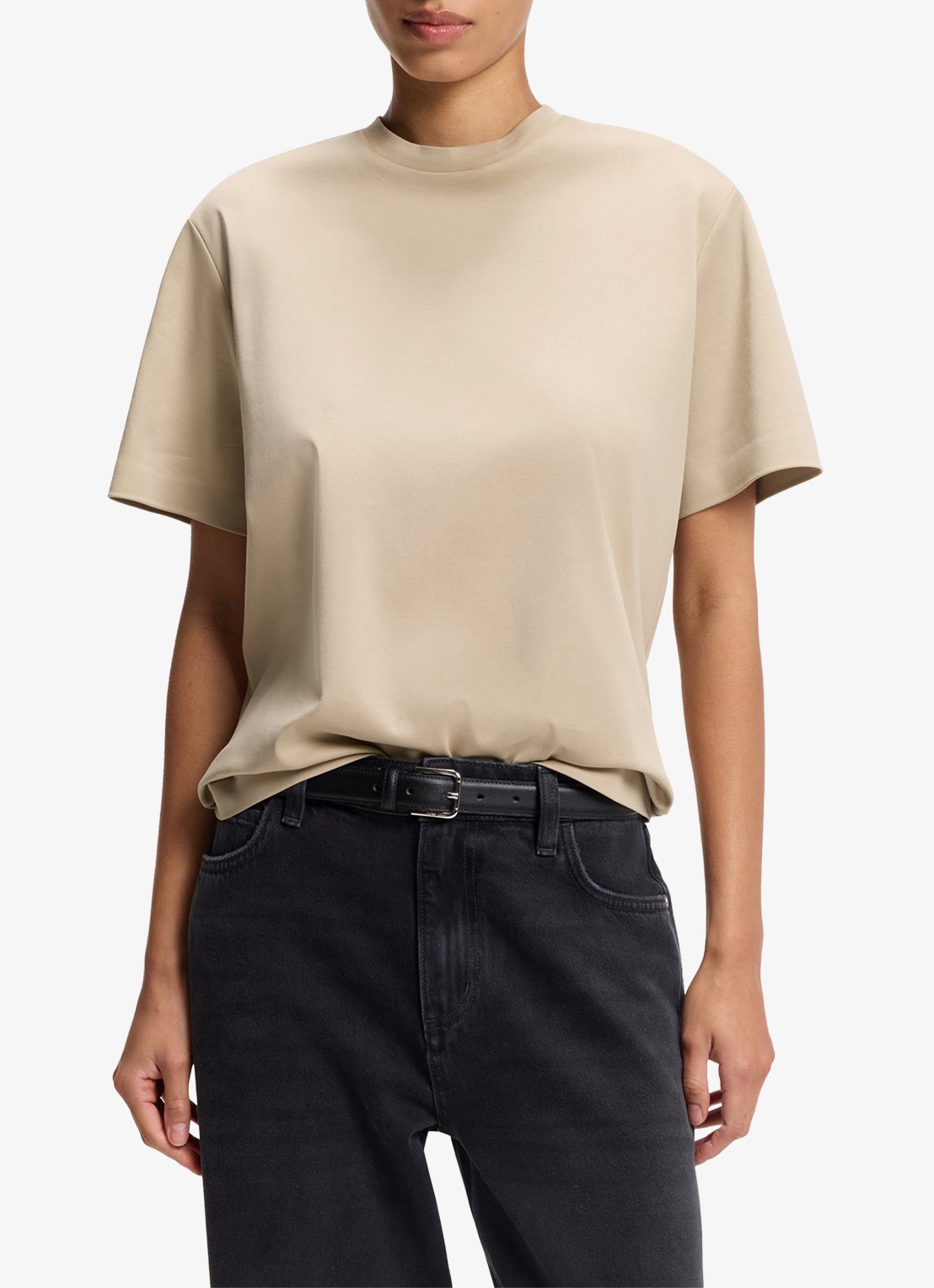 BOSS T-shirt met ronde hals - detail beige