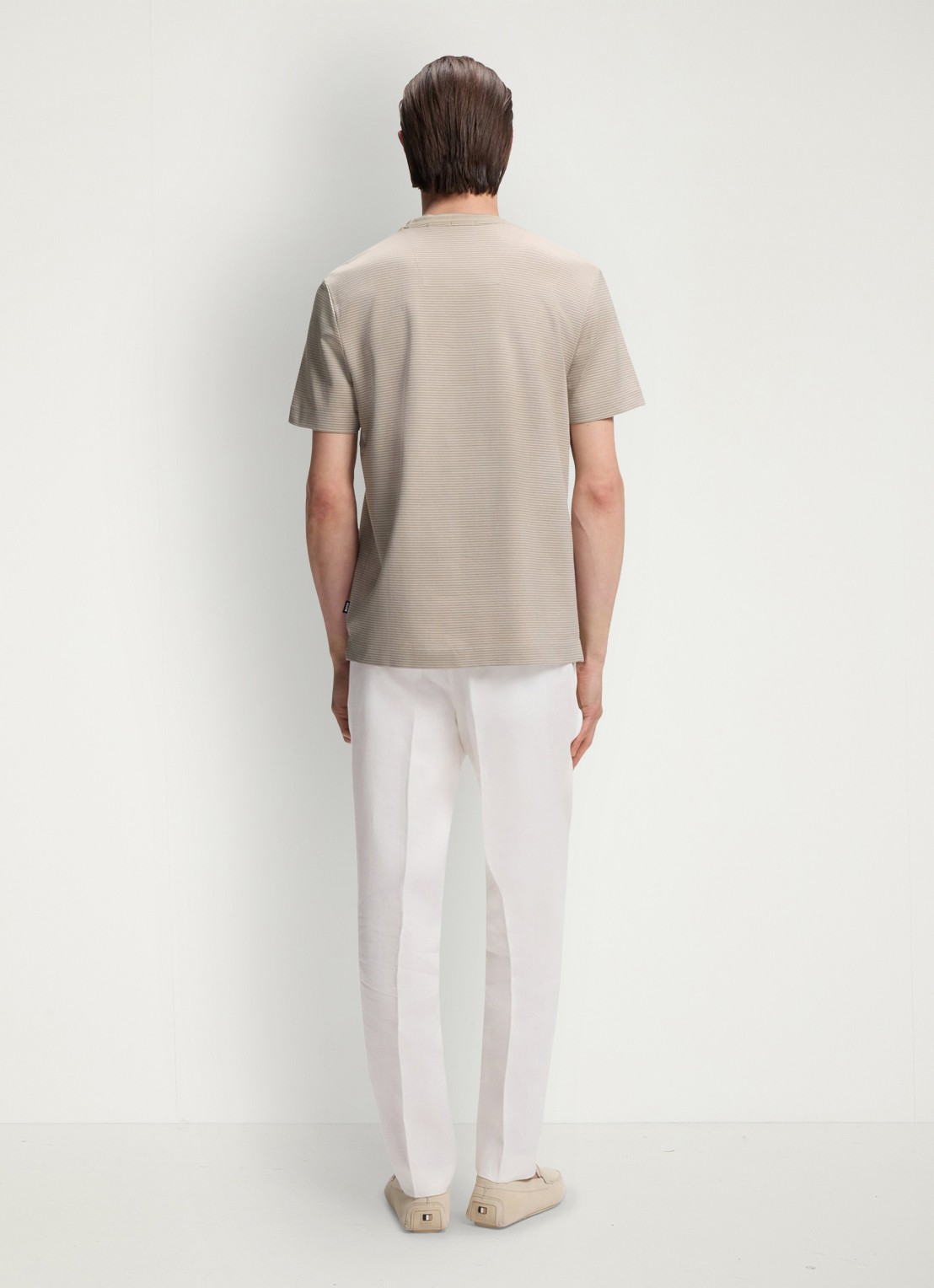 BOSS T-shirt met streepprint en ronde hals - achterkant beige