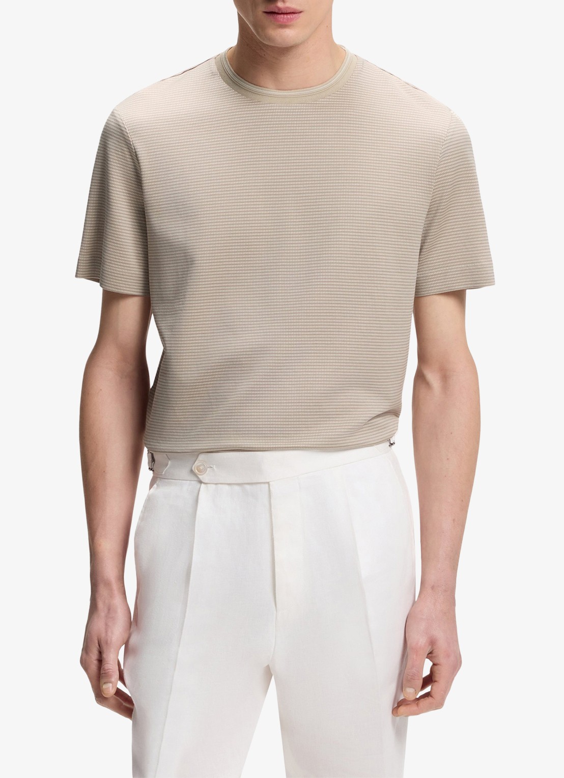 BOSS T-shirt met streepprint en ronde hals - detail 2 beige
