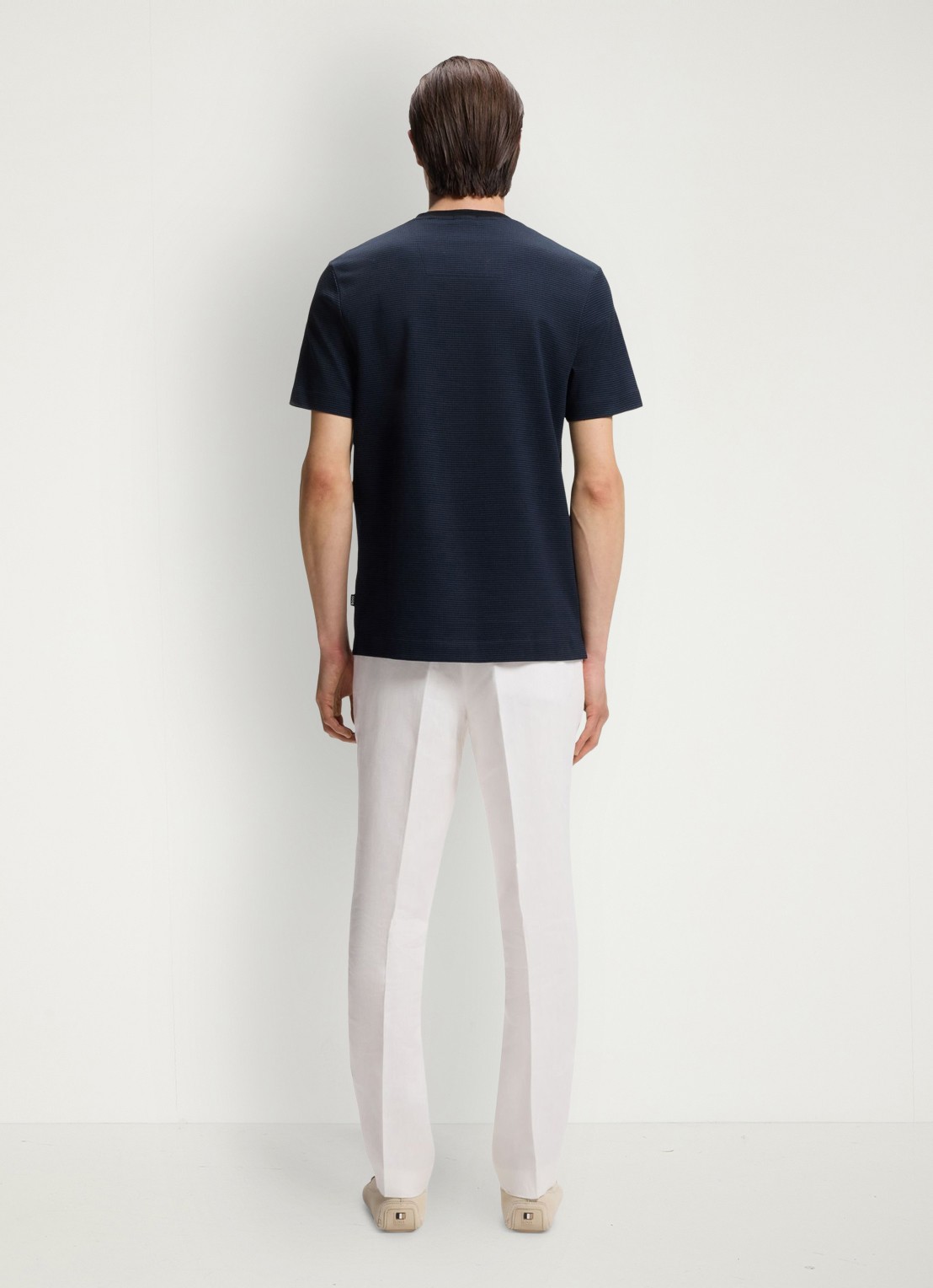BOSS T-shirt met streepprint en ronde hals - achterkant donkerblauw