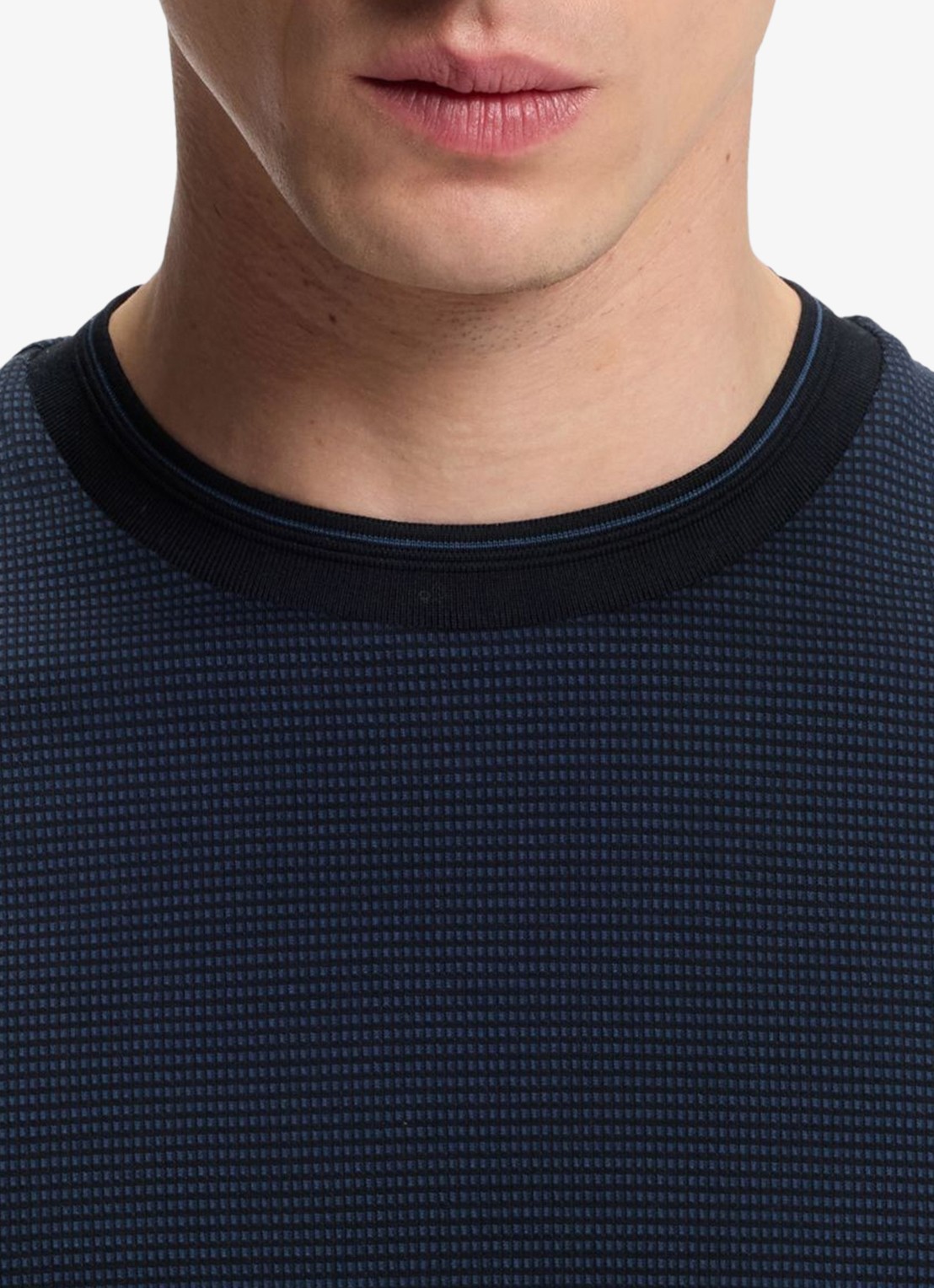 BOSS T-shirt met streepprint en ronde hals - detail 5 donkerblauw