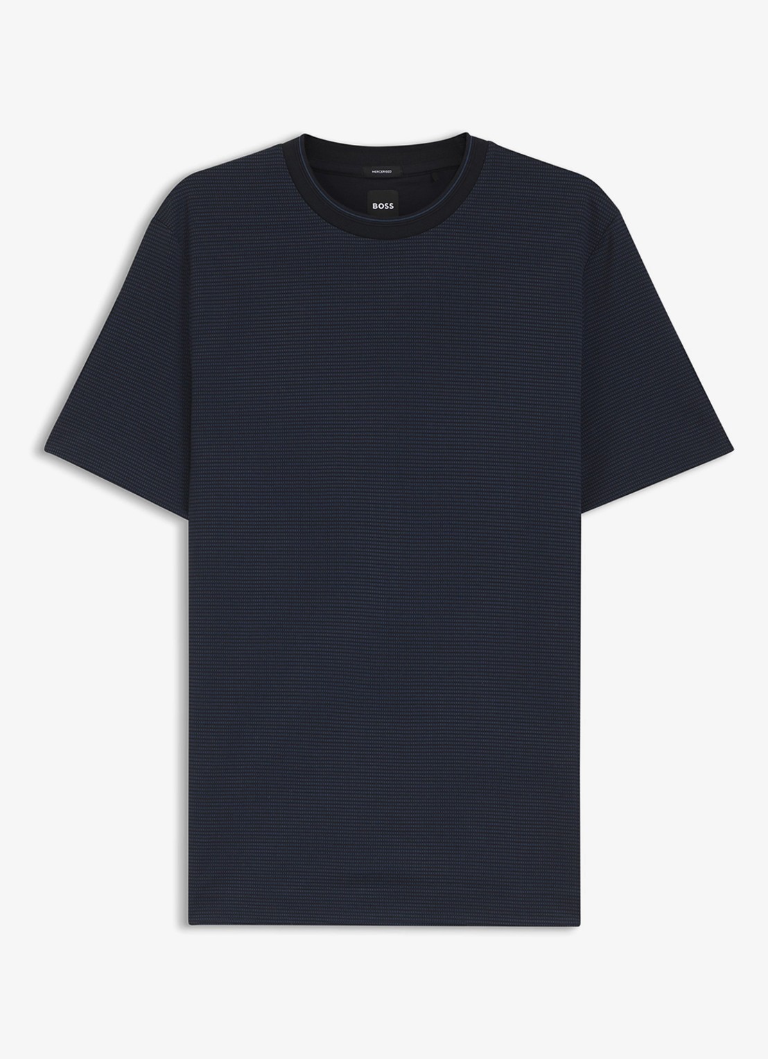 BOSS T-shirt met streepprint en ronde hals - voorkant 2 donkerblauw