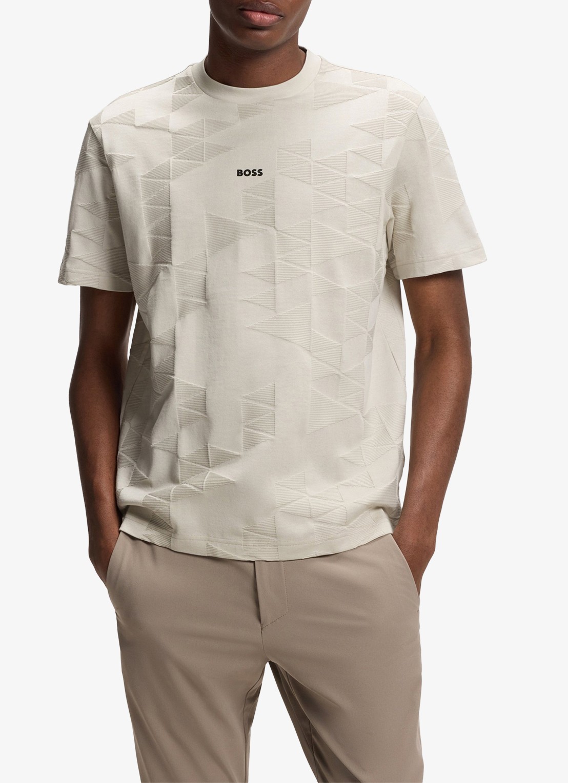 BOSS T-shirt met structuur - detail 2 beige