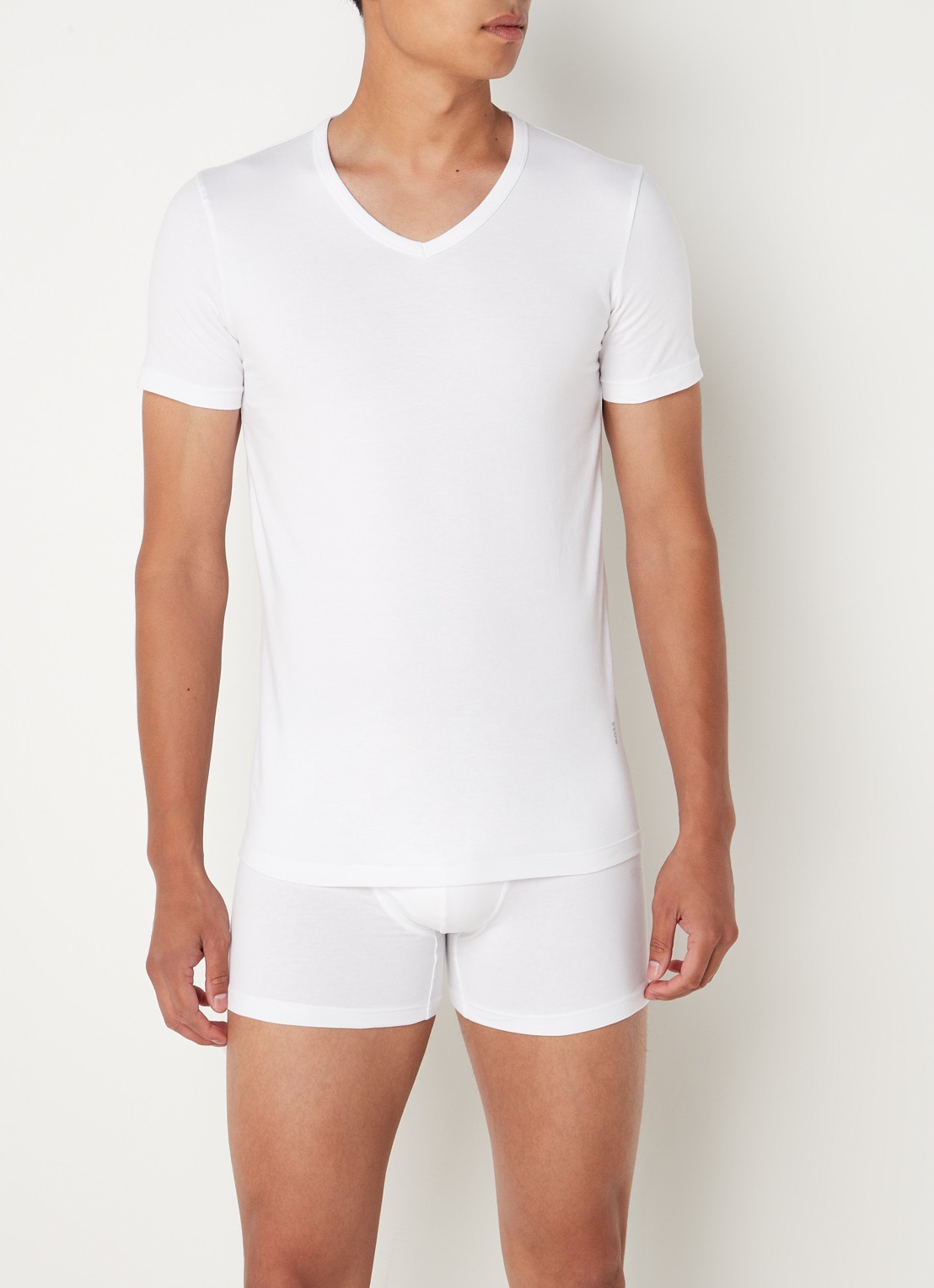 BOSS T-shirt met V-hals en stretch in 2-pack - voorkant 2 wit
