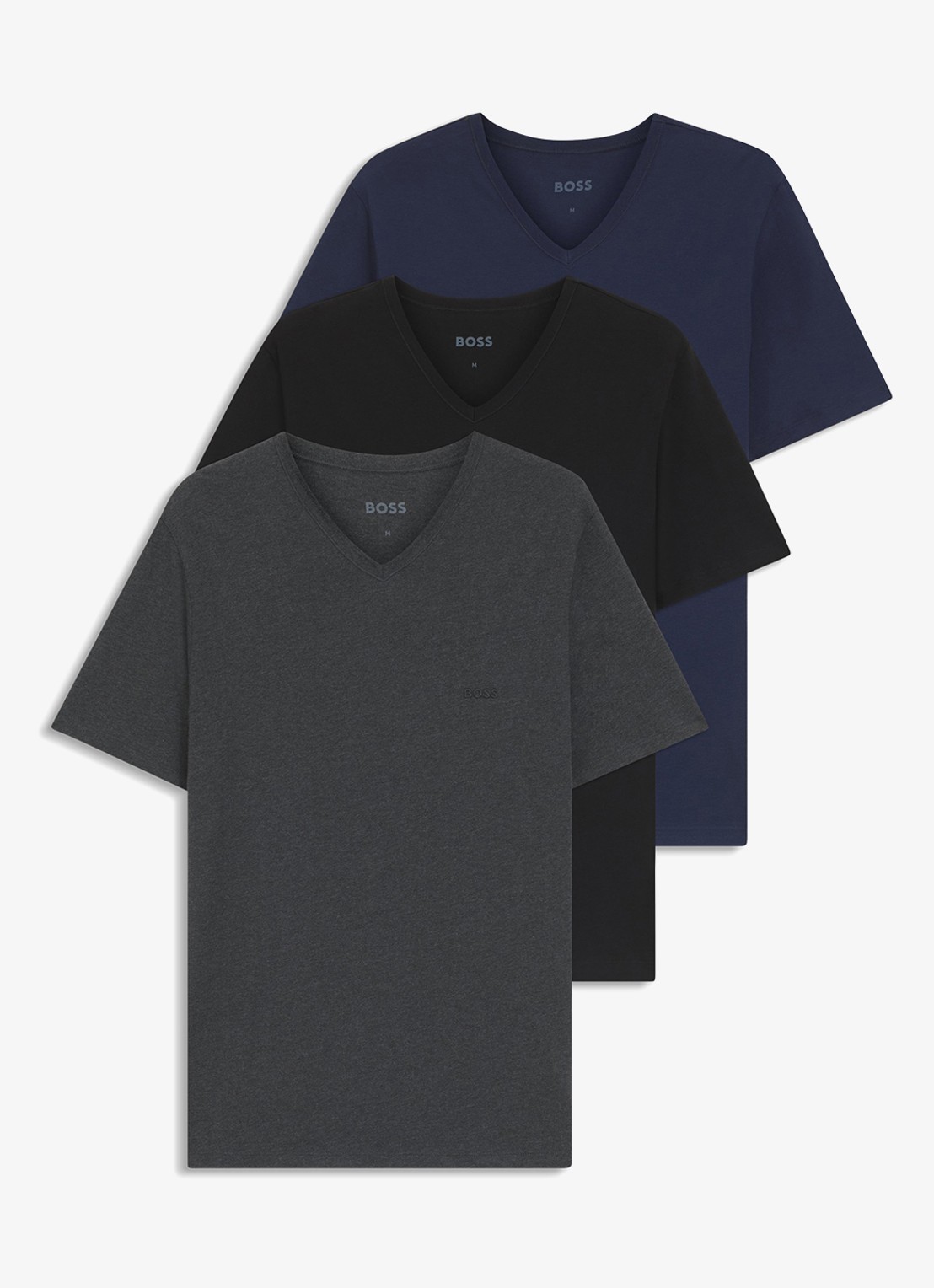 BOSS T-shirt met V-hals in 3-pack - voorkant donkerblauw