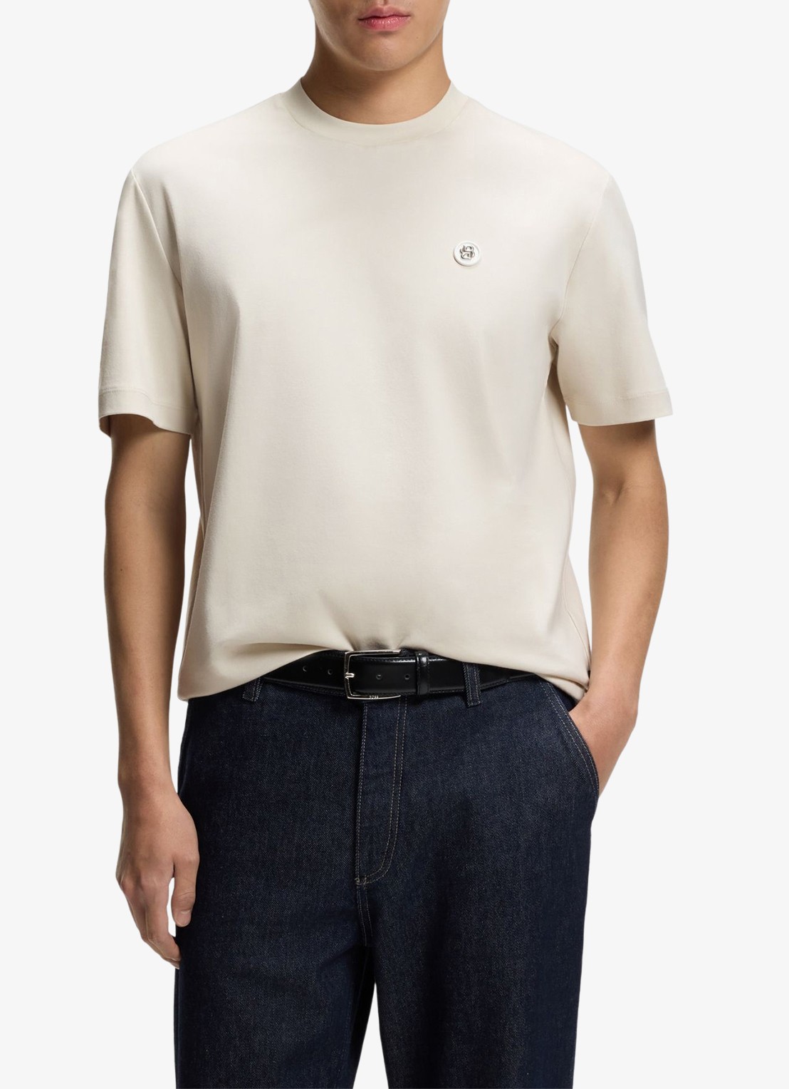 BOSS T-shirt van gemerceriseerde katoen met Double B-monogram - detail 2 open white-131 / wit