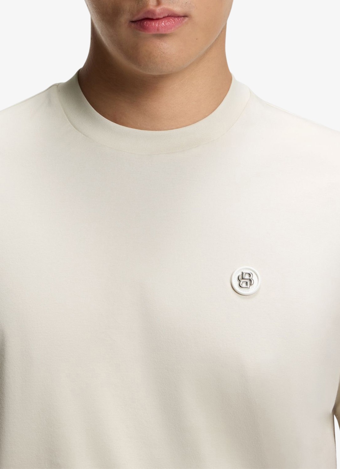 BOSS T-shirt van gemerceriseerde katoen met Double B-monogram - detail 3 open white-131 / wit