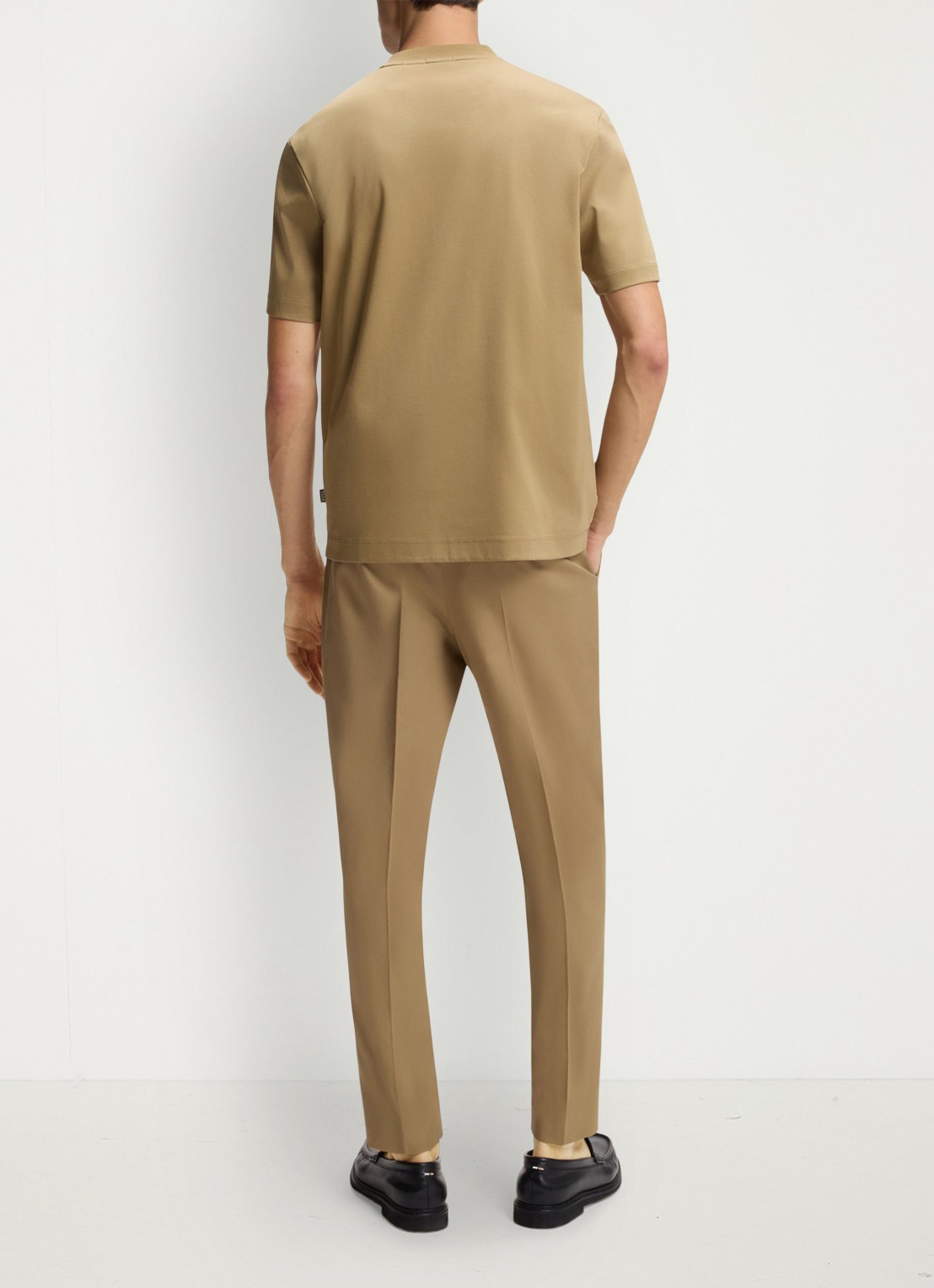 BOSS T-shirt van gemerceriseerde katoen met Double B-monogram - achterkant dark beige-252 / beige