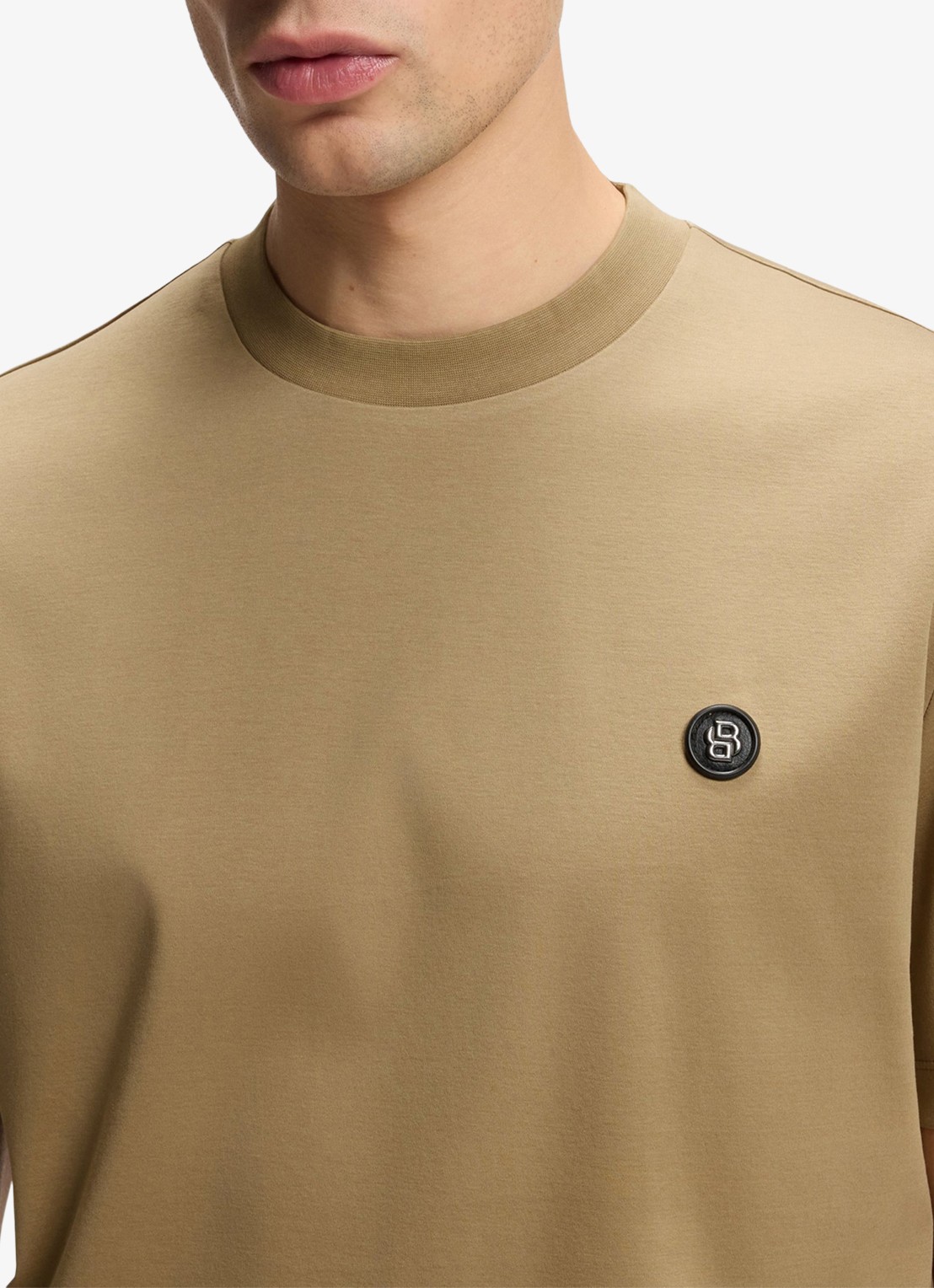 BOSS T-shirt van gemerceriseerde katoen met Double B-monogram - detail 3 dark beige-252 / beige