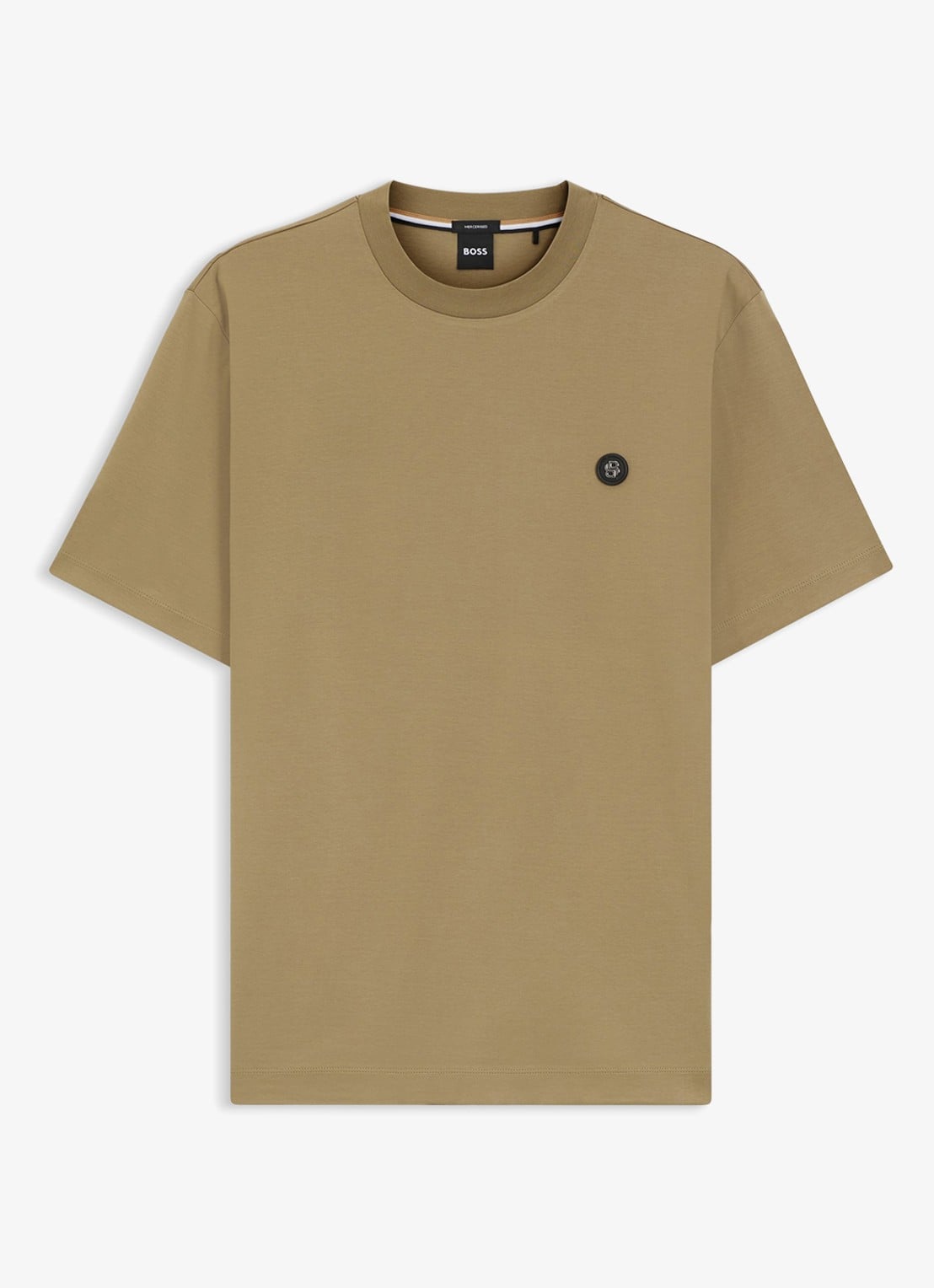 BOSS T-shirt van gemerceriseerde katoen met Double B-monogram - voorkant 4 dark beige-252 / beige