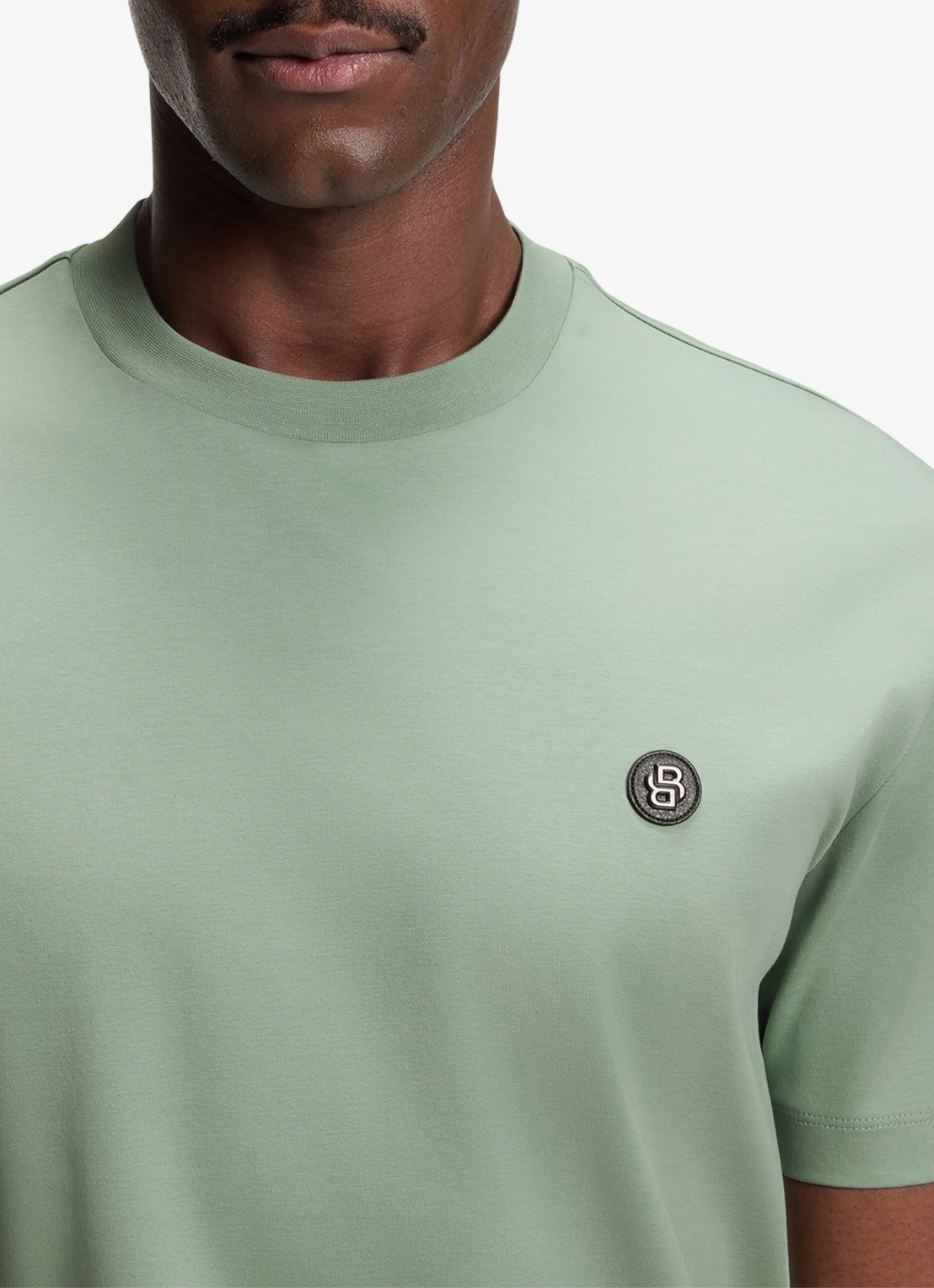 BOSS T-shirt van gemerceriseerde katoen met Double B-monogram - detail 2 open green-373 / groen