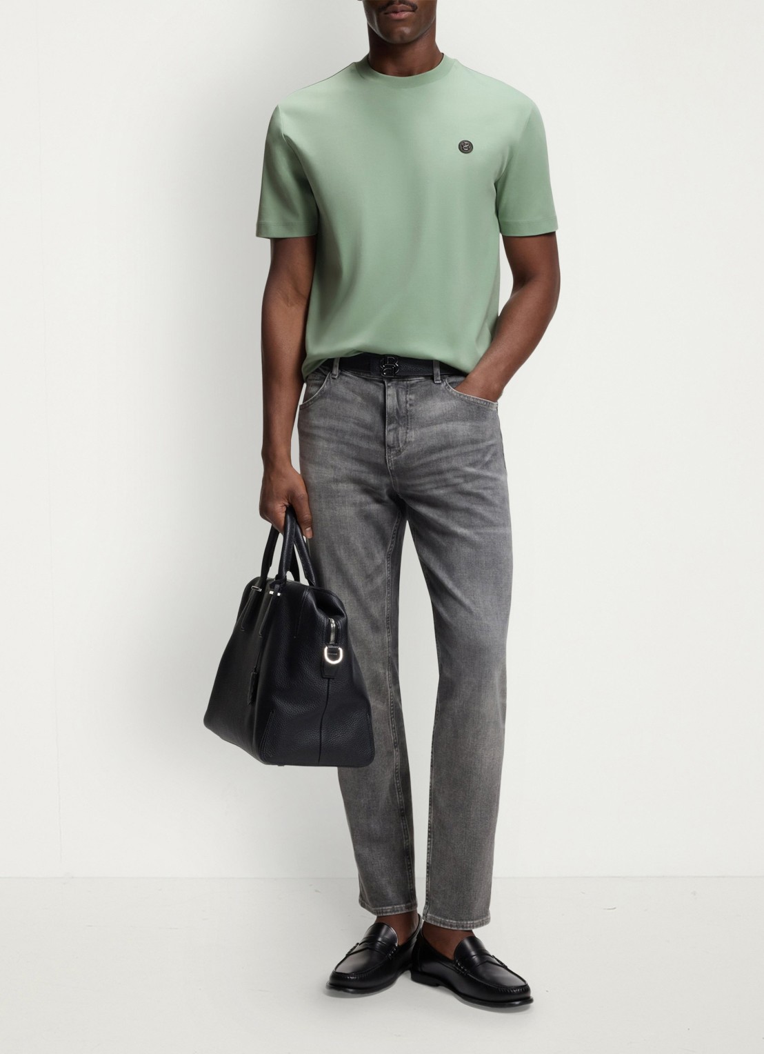 BOSS T-shirt van gemerceriseerde katoen met Double B-monogram - voorkant 5 open green-373 / groen