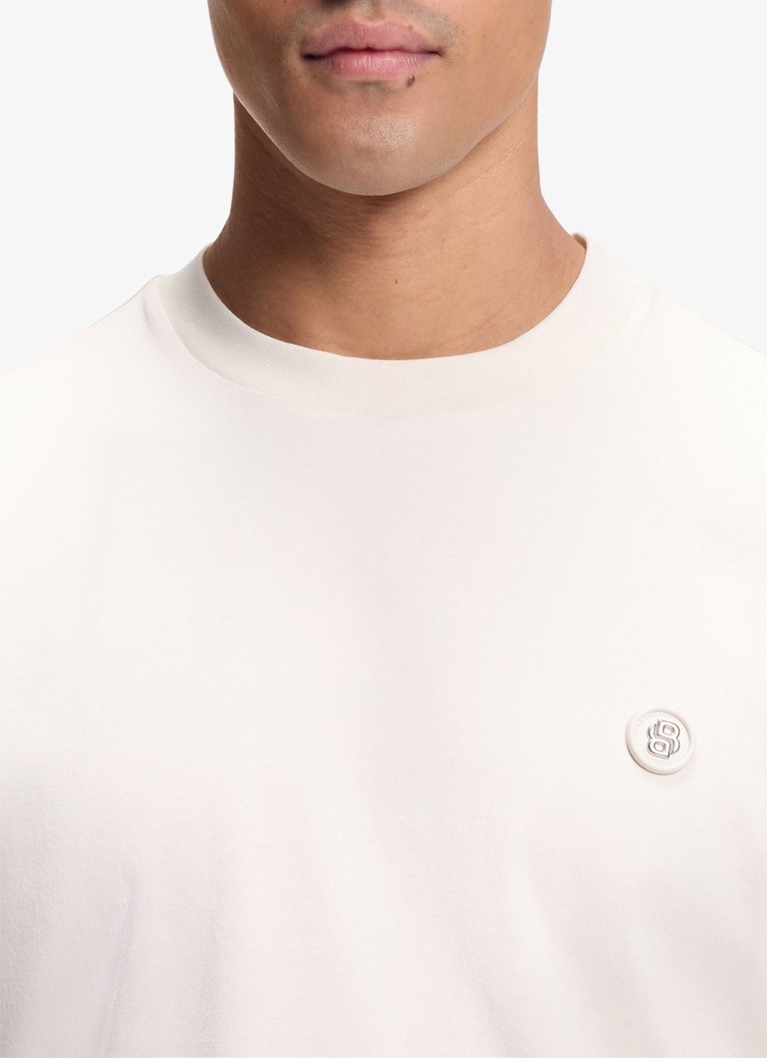 BOSS T-shirt van gemerceriseerde katoen met Double B-monogram - detail 2 open white-118 / wit