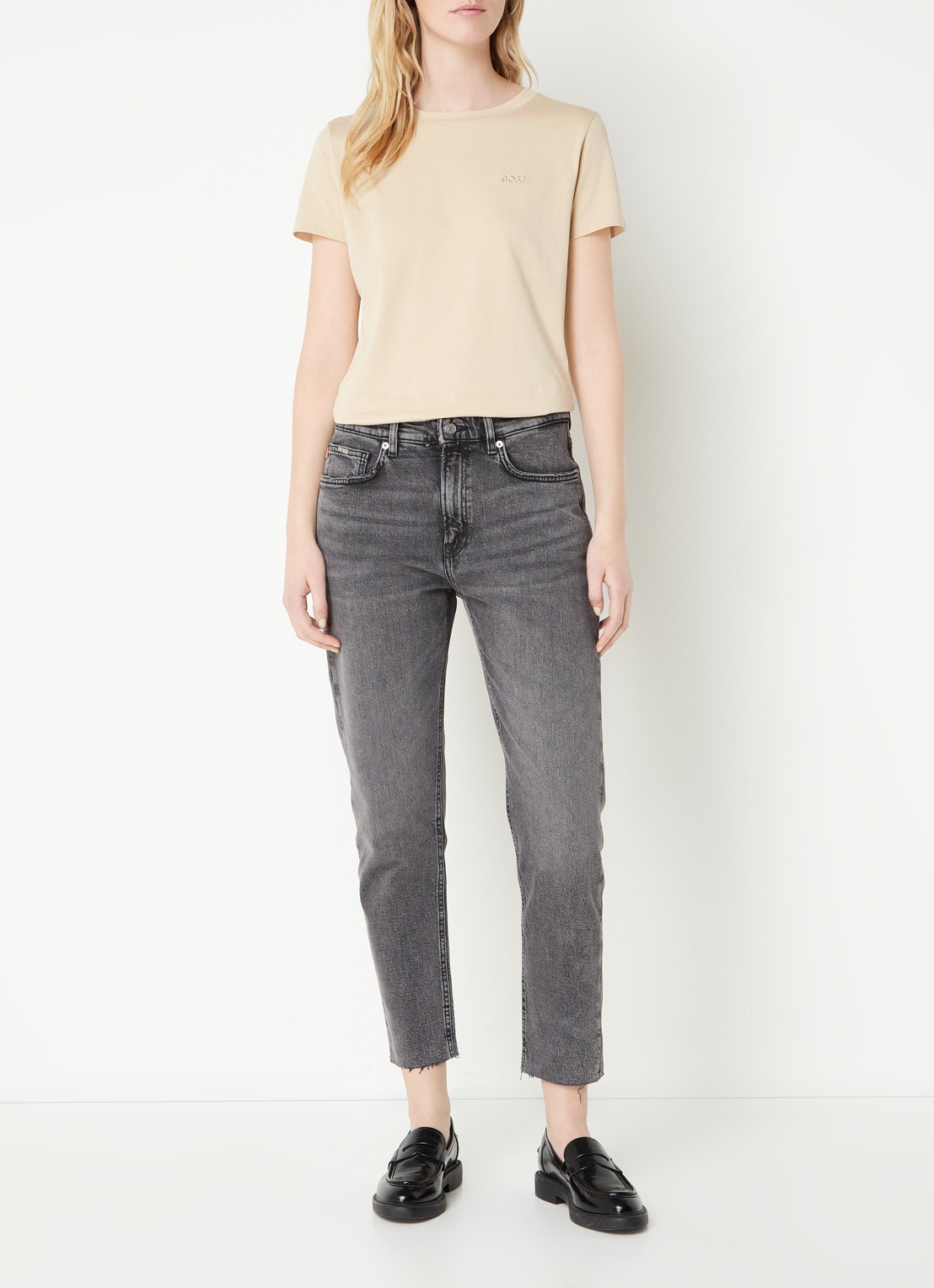BOSS T-shirt van katoenen jersey met logodetail - voorkant 2 medium beige-269 / beige
