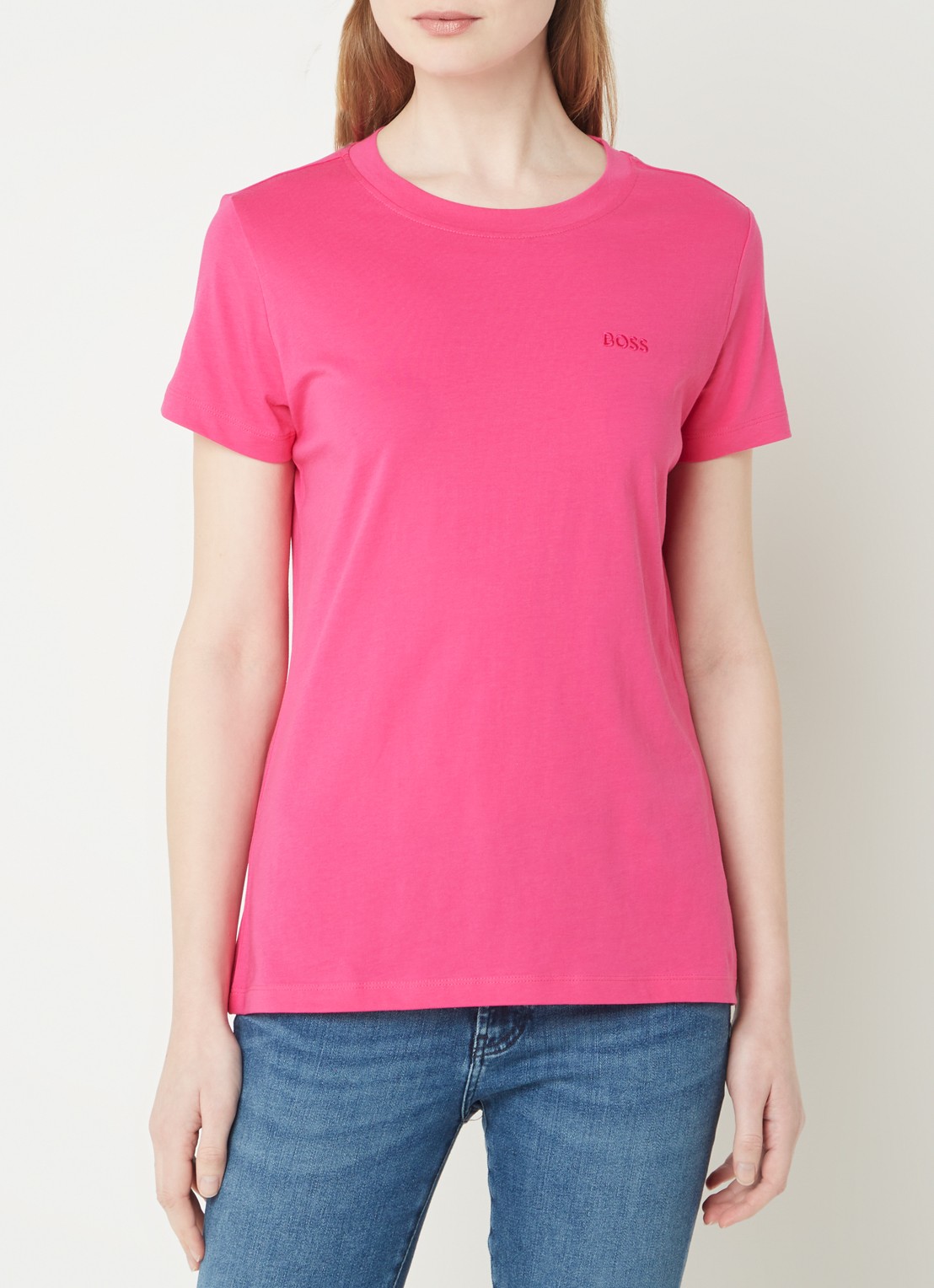 BOSS T-shirt van katoenen jersey met logodetail - detail 2 bright purple-526 / roze