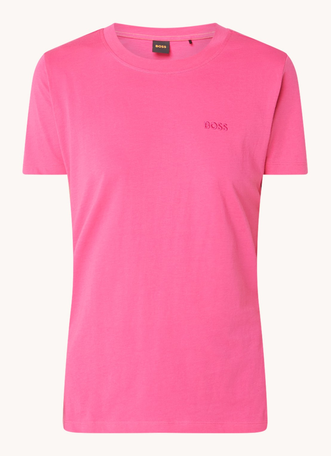 BOSS T-shirt van katoenen jersey met logodetail - voorkant 3 bright purple-526 / roze