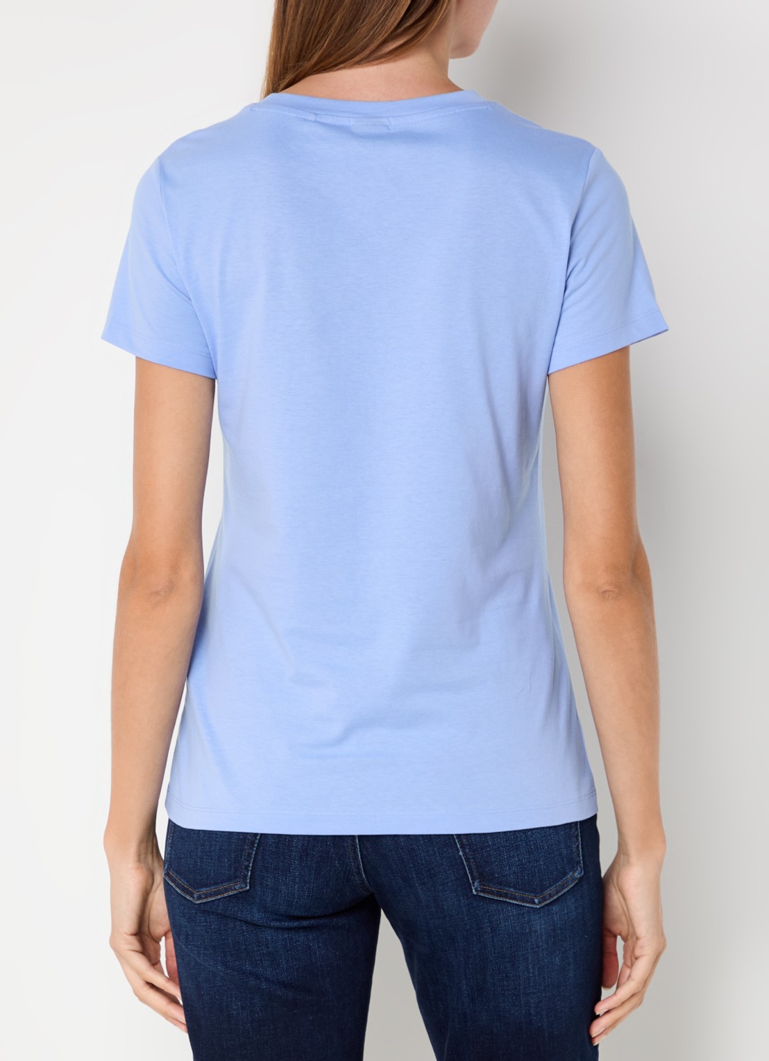 BOSS T-shirt van katoenen jersey met logodetail - achterkant bright blue-436 / lichtblauw