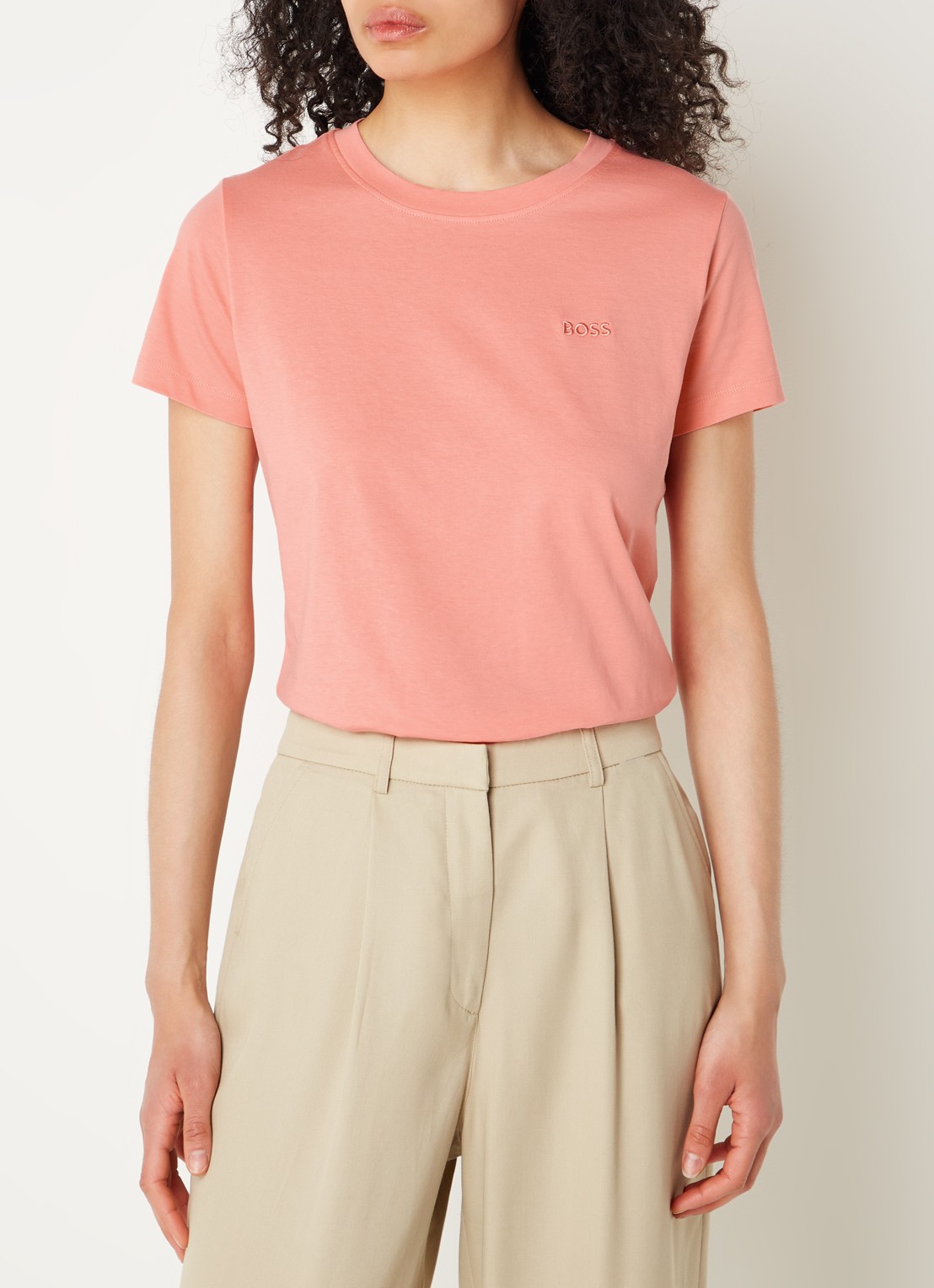 BOSS T-shirt van katoenen jersey met logodetail - detail 2 light /pastel pink-689 / roze